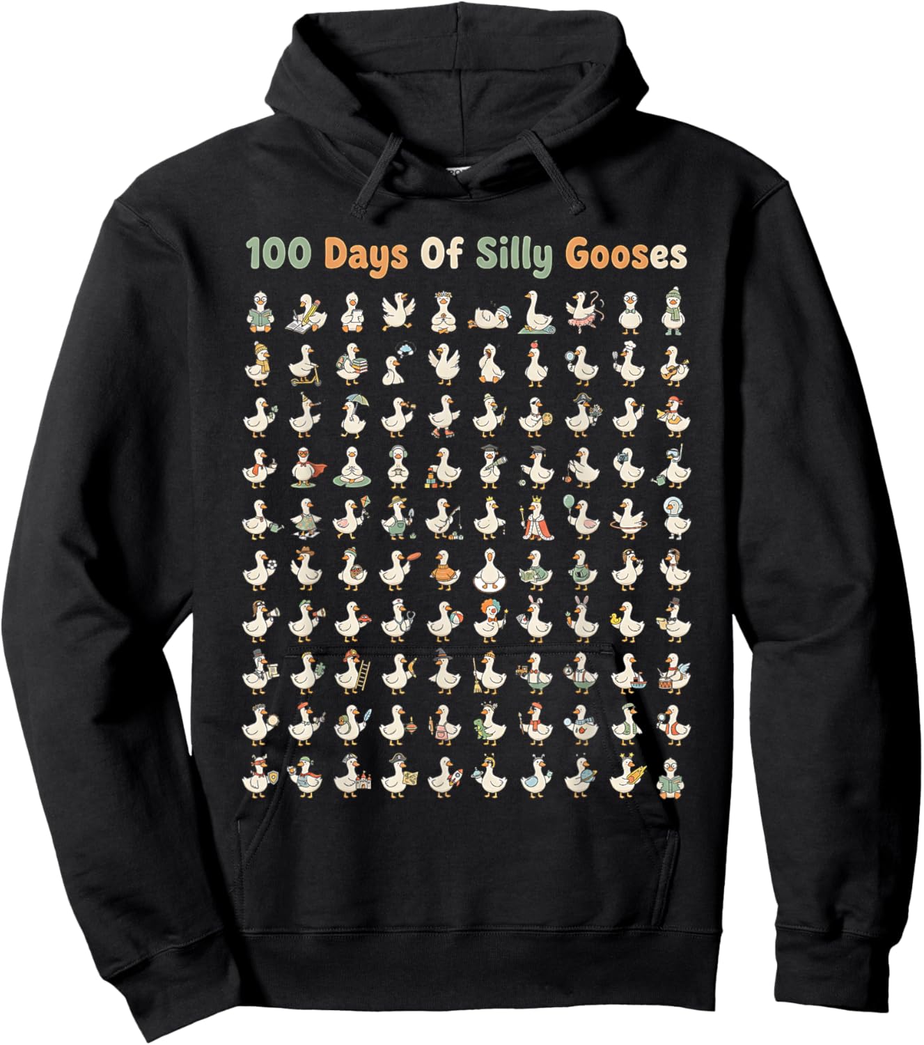 Funny 100th Day of School Teacher 100 Days of Silly Gooses Hoodie - Hoodie | Black