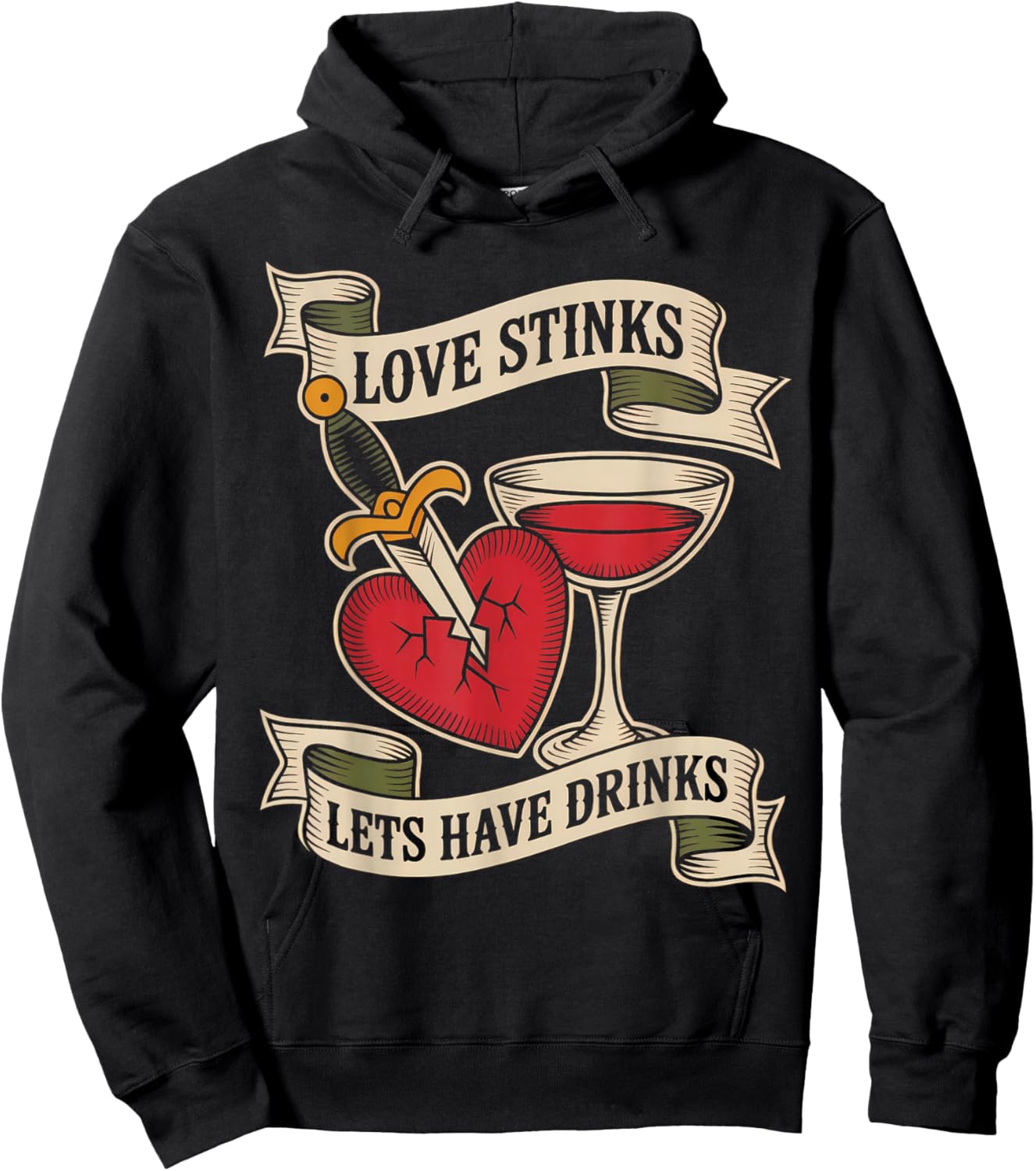 Love Stinks Lets Have Drinks Tattoo Banner Art Hoodie - Hoodie | Black