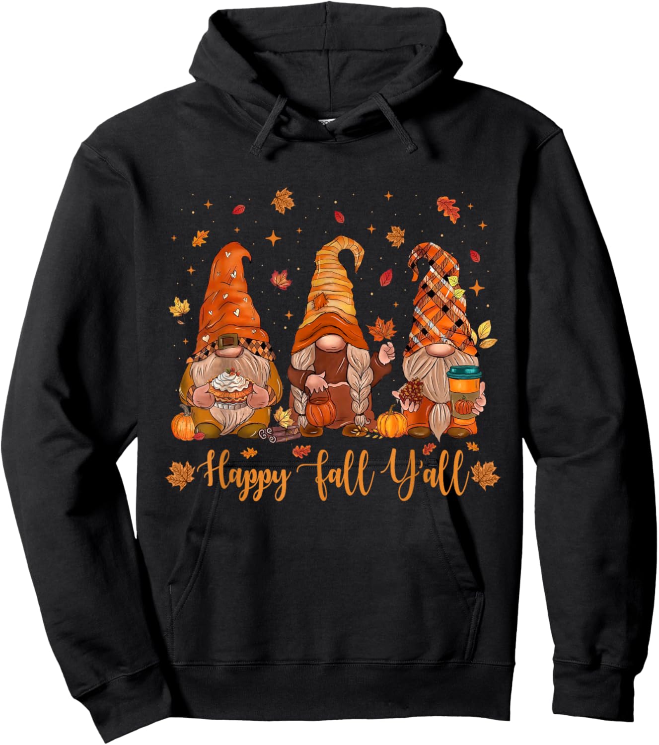 Happy Fall Y'all Gnome Pumpkin Autumn Thanksgiving Men Women Hoodie - Hoodie | Black