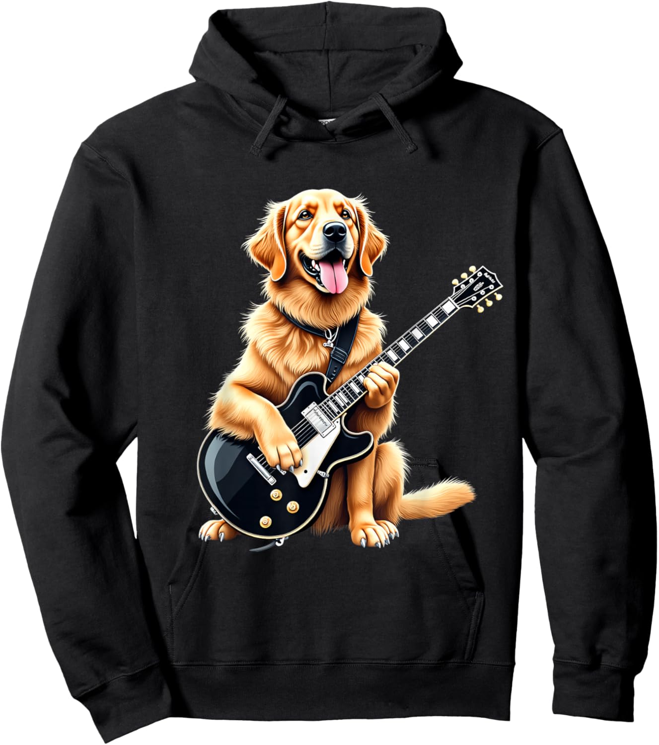 Funny Golden Retriever Playing Electric Guitar Music Lovers Hoodie - Hoodie | Black
