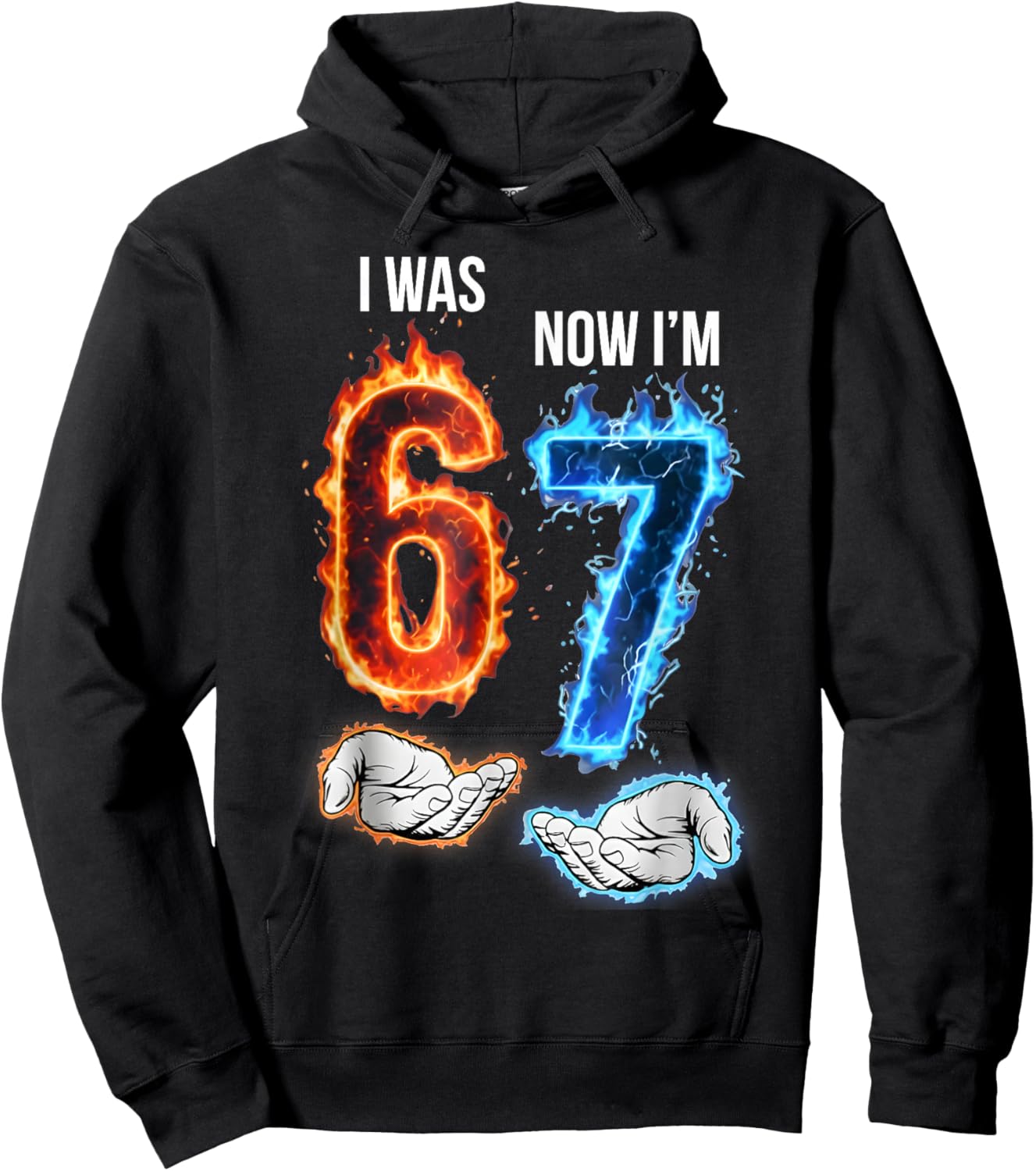 I was 6 Now I'm 7 Kids Meme Hands 7th Birthday Flames Fire Hoodie - Hoodie | Black