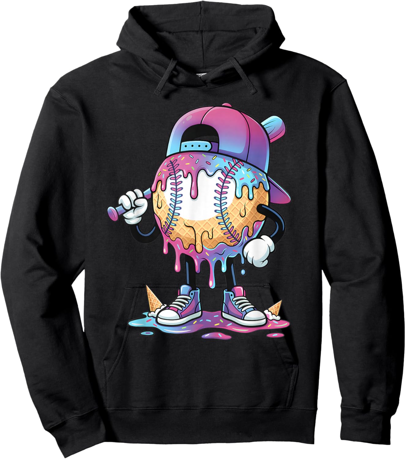 Baseball Drip for Boys Ice Cream Drip Baseball Sport Lover Hoodie - Hoodie | Black