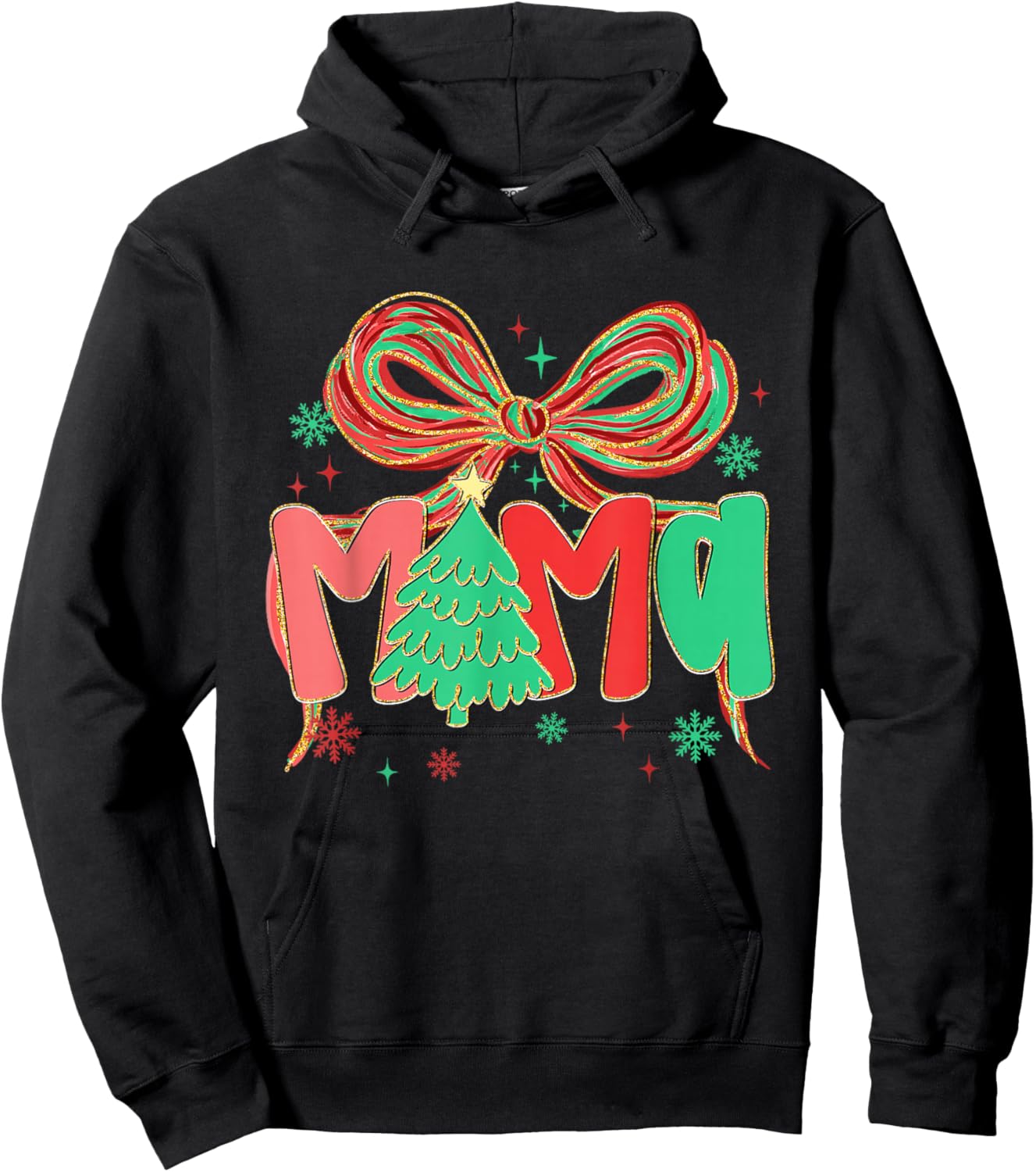 Coquette Bow Mama Christmas Tree Festive Holiday Xmas Mom Hoodie - Hoodie | Black