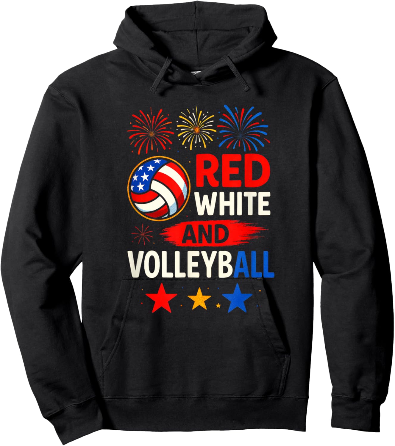 RED White and Volleyball - American Flag Hoodie - Hoodie | Black