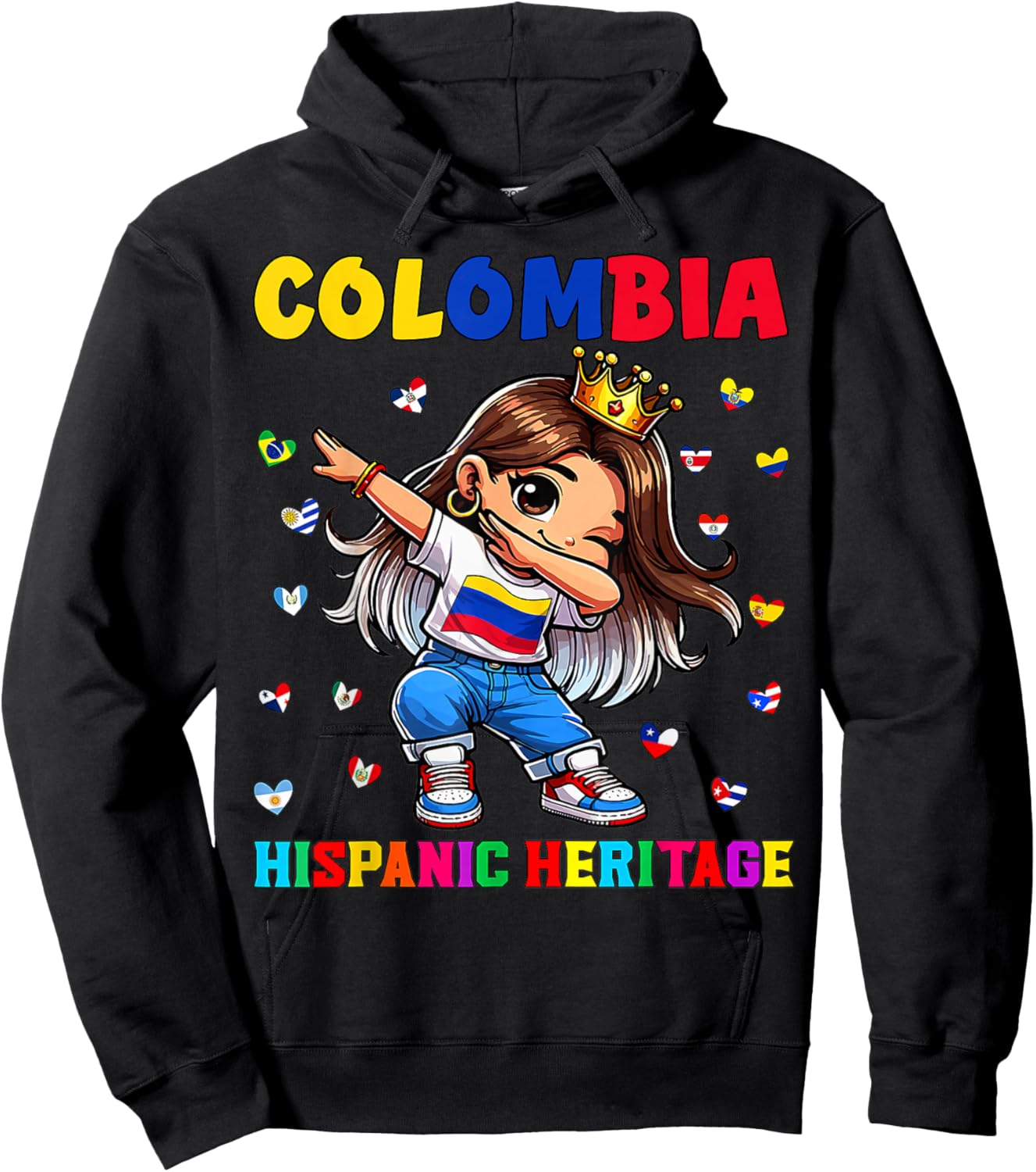 Hispanic Heritage Month Colombia Flag Colombian Girl Kids Hoodie - Hoodie | Black
