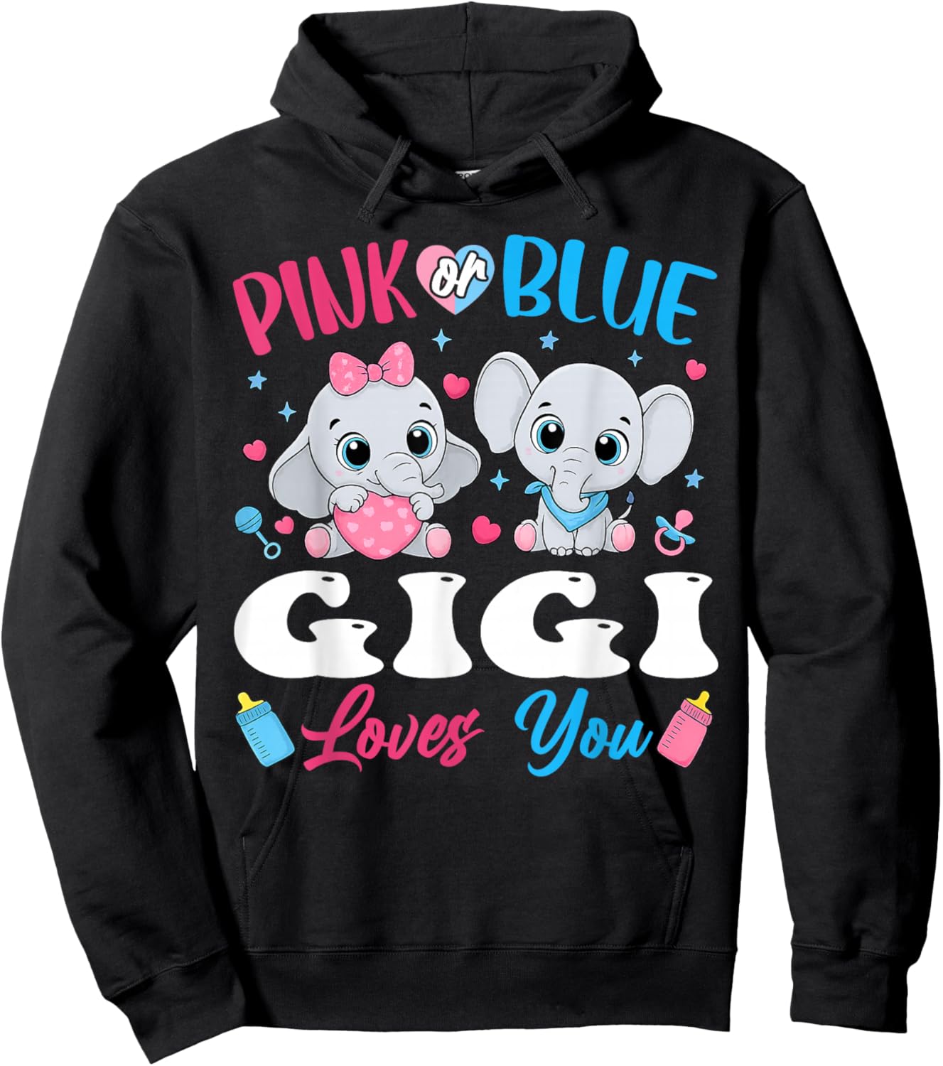 Pink or Blue Gigi Loves You Gender Reveal Elephant Hoodie - Hoodie | Black