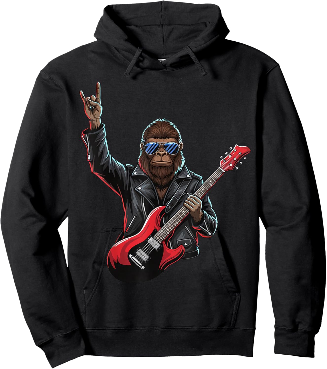 Cool Rock On Bigfoot Guitar Rock and Roll Men Kids Women Hoodie - Hoodie | Black