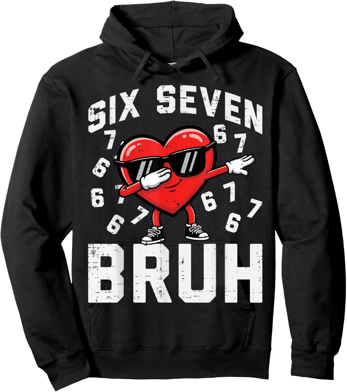 6 7 Valentines Day Six Seven Bruh Heart 67 Kids Boys Youth Hoodie - Hoodie | Black