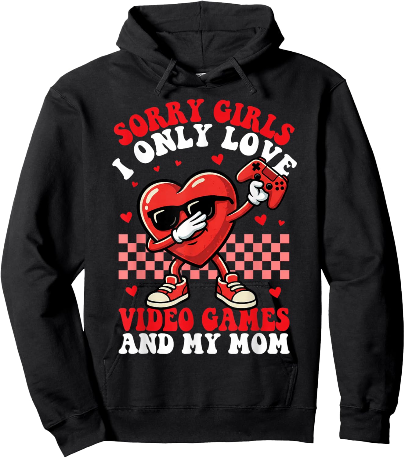 Boys Valentines Video Games Mom Heart Gaming Valentines Day Hoodie - Hoodie | Black