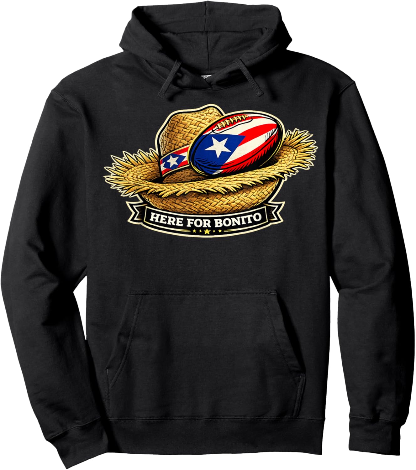 Here for Bonito Graphic, Straw Hat Football Badge Design Hoodie - Hoodie | Black