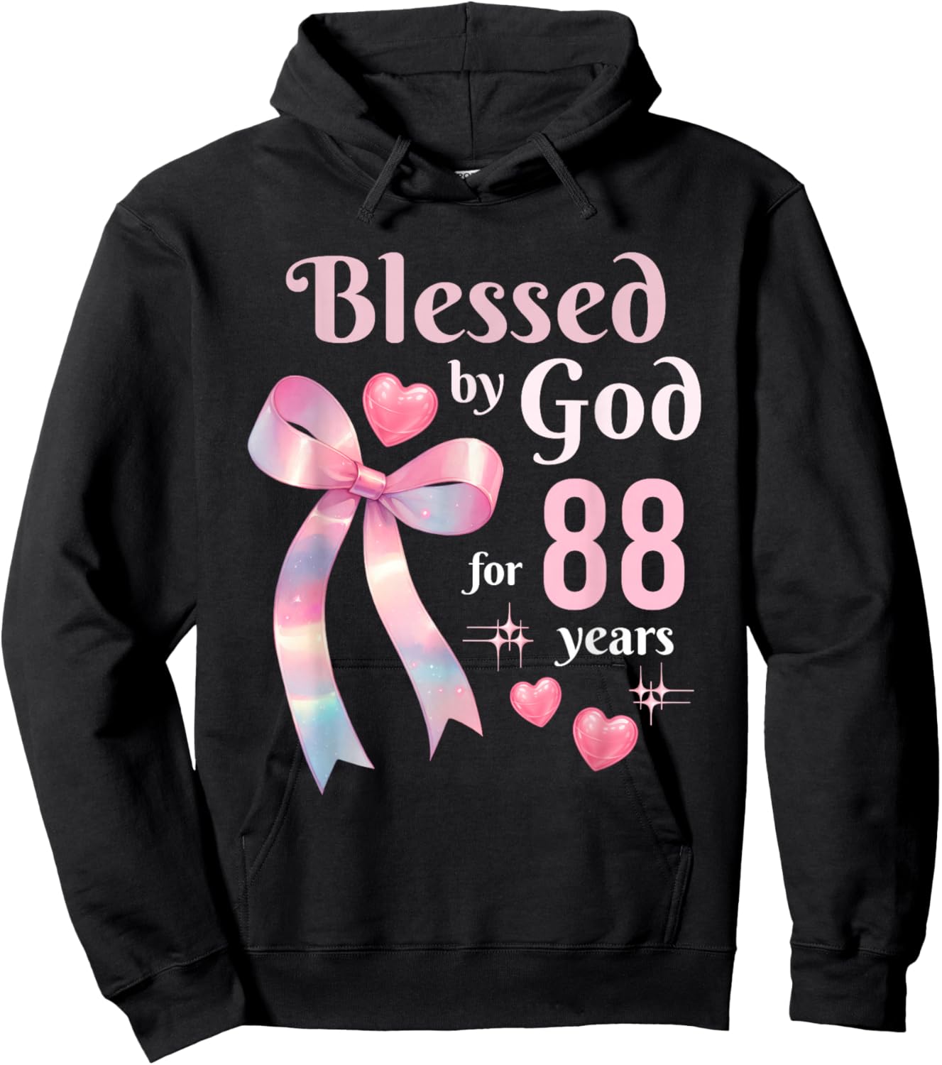 Blessed by God for 88 Years Ribbon Christian 88th Birthday Hoodie - Hoodie | Black