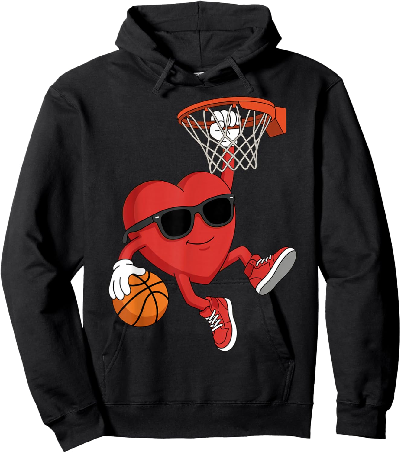 Valentines Basketball Heart Playing Basketball Boys Kids Hoodie - Hoodie | Black