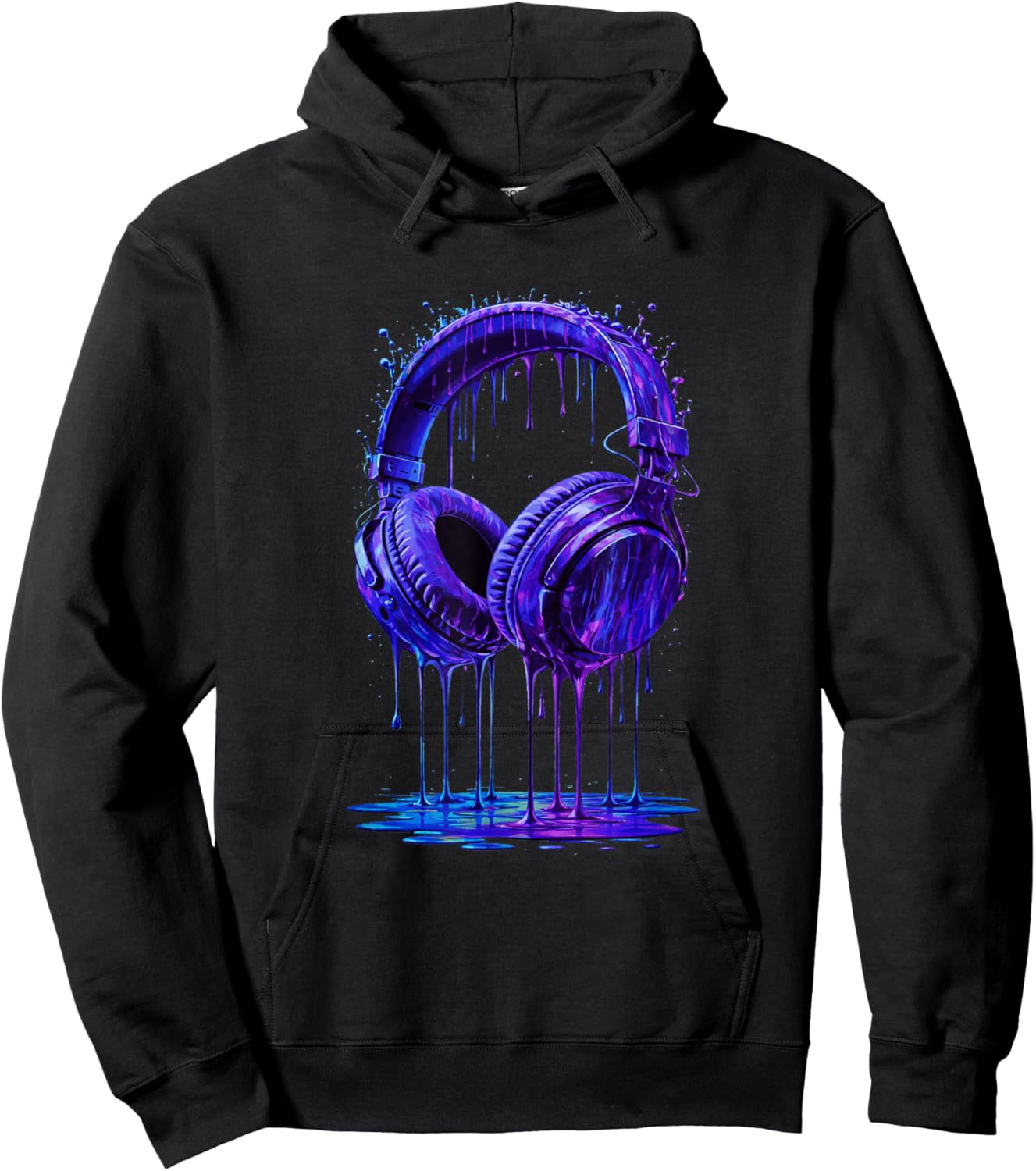Electric Blue Headphones DJ Gamer Music Art Paint Drip Hoodie - Hoodie | Black