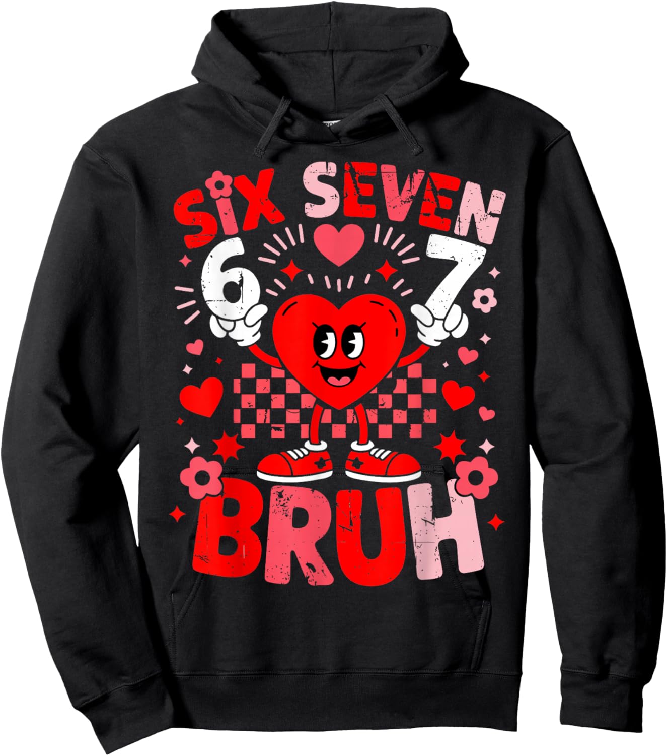 67 Six Seven Bruh Funny 6 7 Meme Valentine Heart Boys Kids Hoodie - Hoodie | Black
