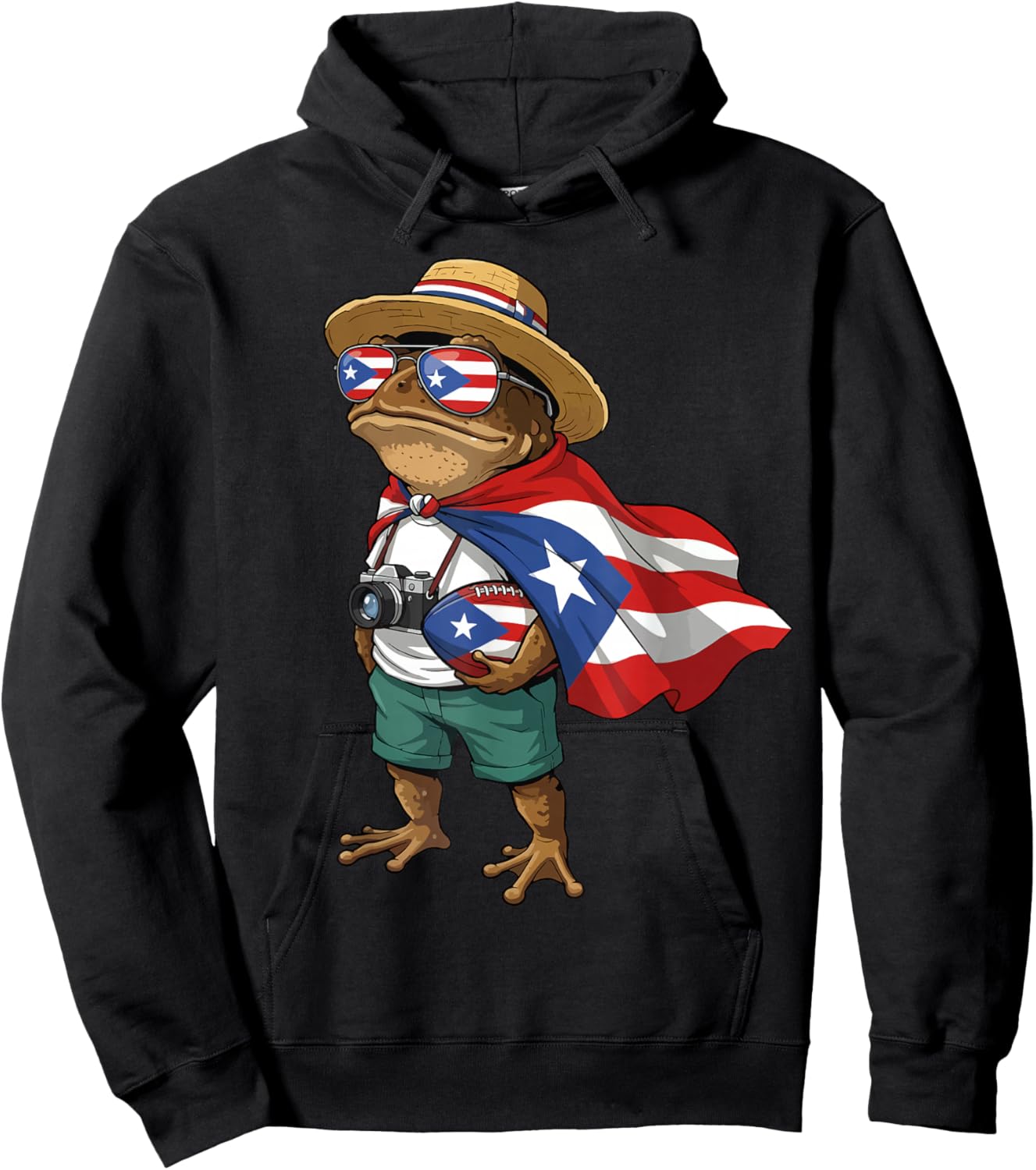 Coqui Frog Puerto Rico Flag Puerto Rican Football Boricua Hoodie - Hoodie | Black