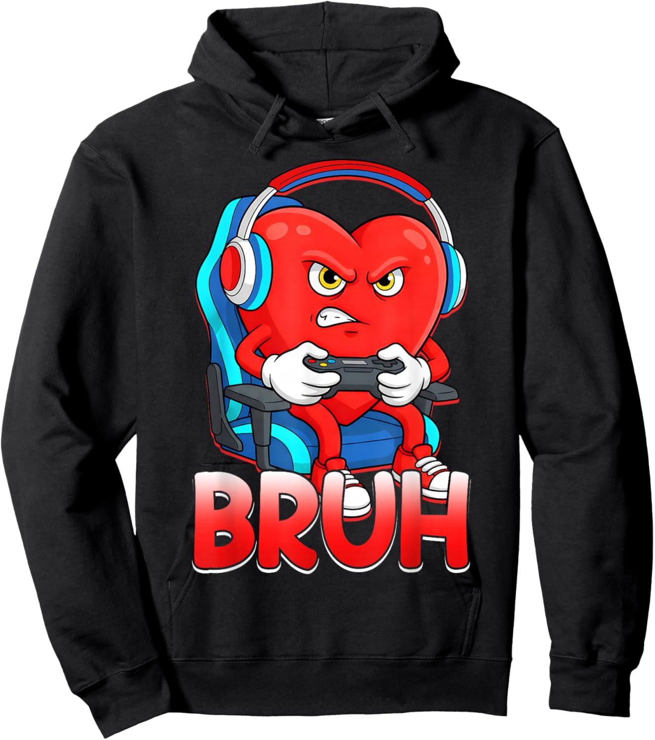 Bruh Valentines Day Heart Gamer Video Gaming Boys Men Kids Hoodie - Hoodie | Black