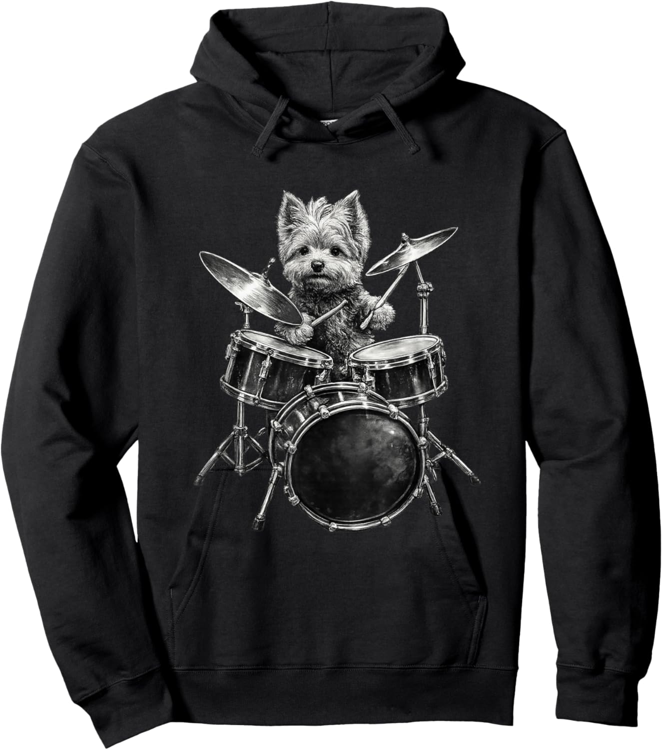 Hilarious Yorkshire Terrier Drummer Yorkie Playing Drums Hoodie - Hoodie | Black