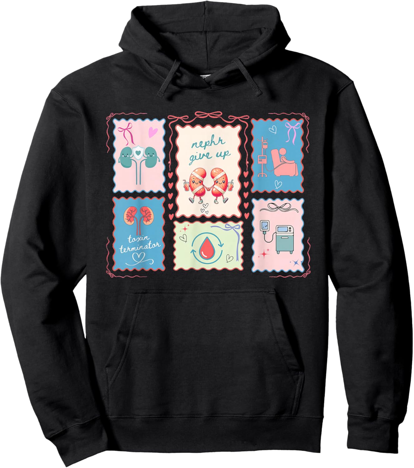 Women Dialysis Nurse Valentine Stamp Kidney Nephrology RN Hoodie - Hoodie | Black