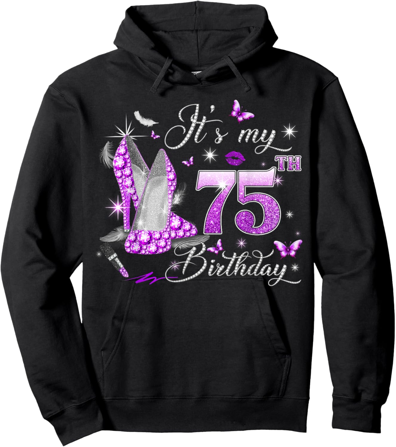 It’s My 75th Birthday Pink 75 Years Old Birthday Queen Party Hoodie - Hoodie | Black
