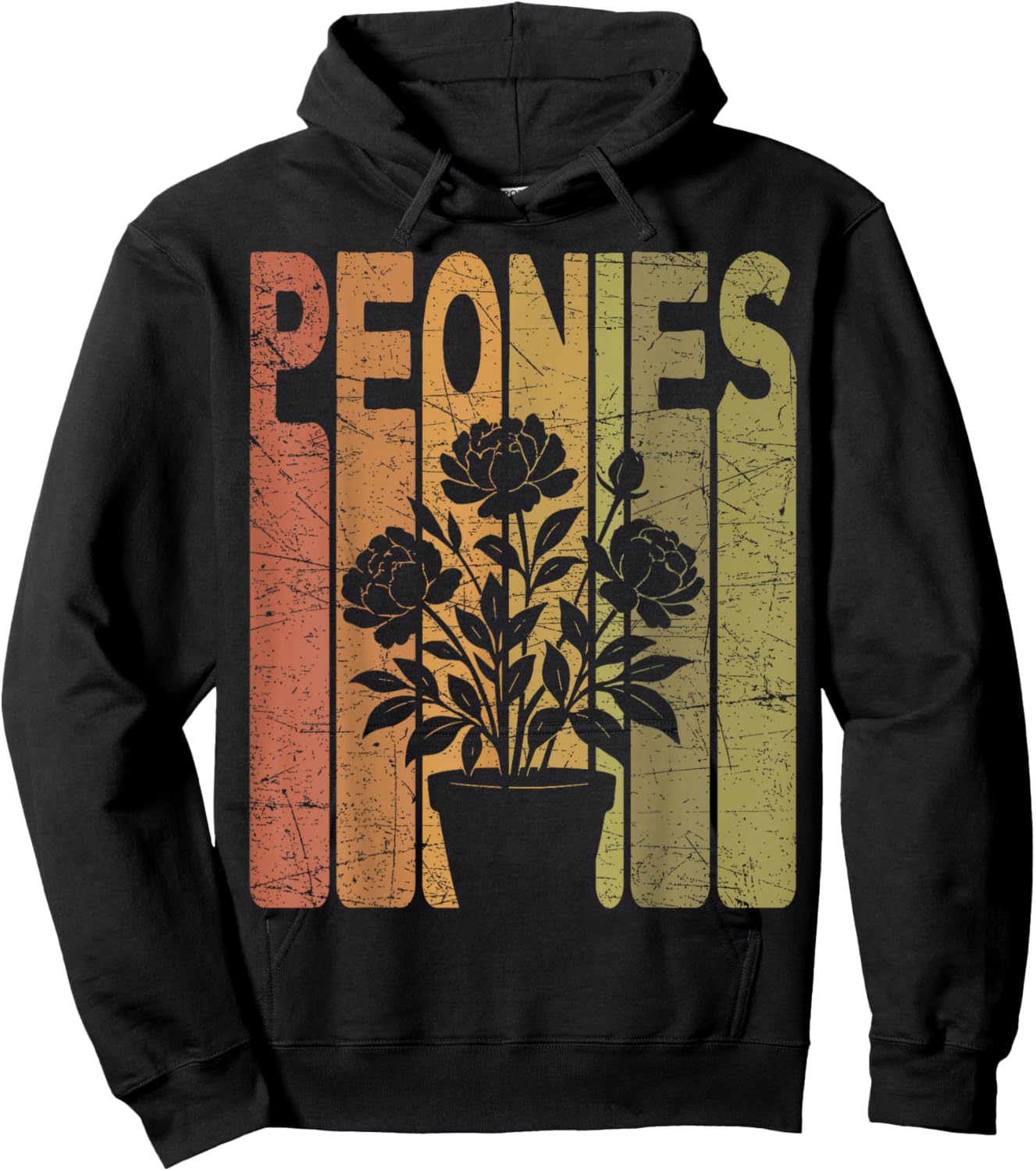 Peonies Vintage Botanist Retro Peonies Gardening Hoodie - Hoodie | Black