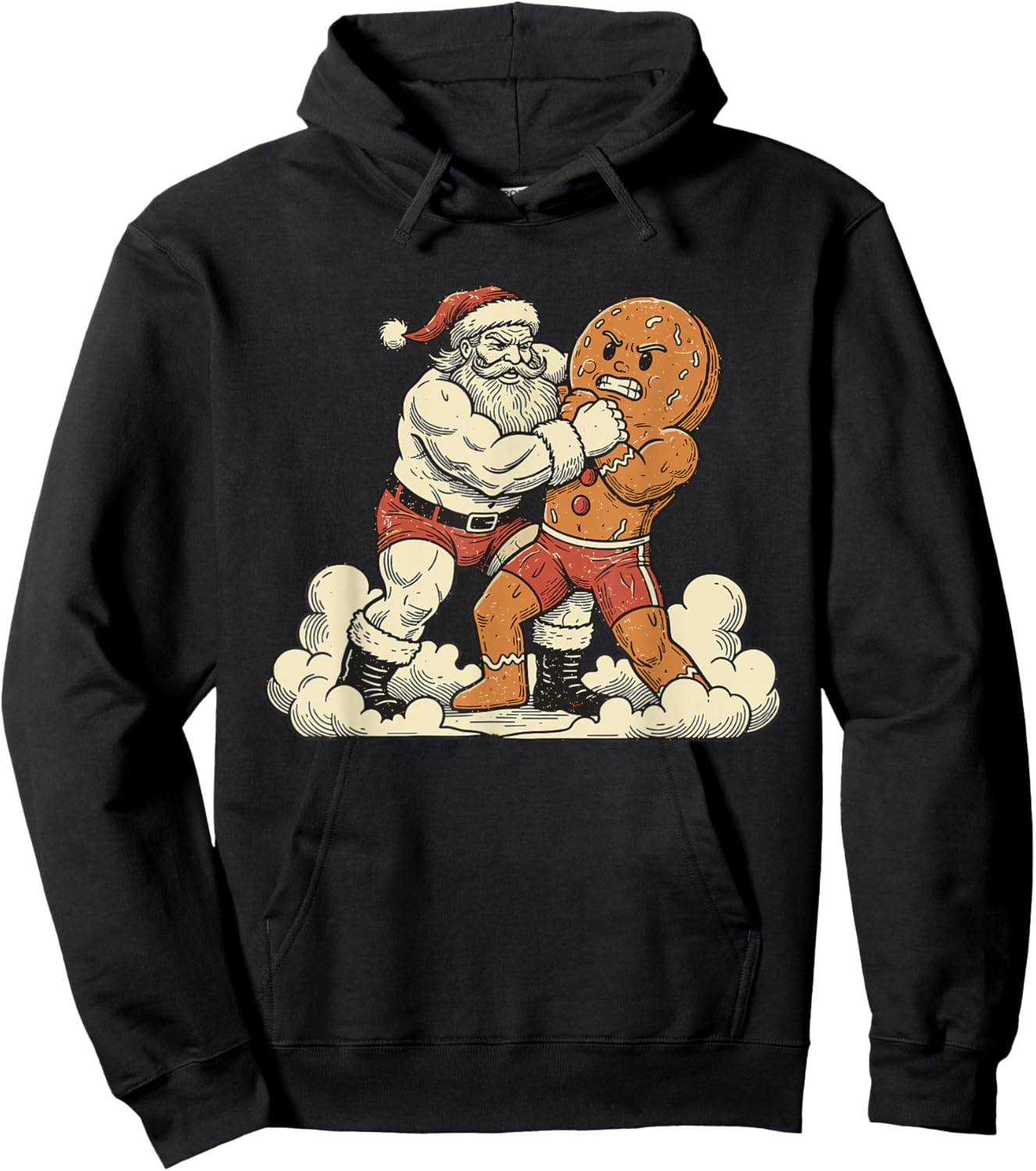 Funny Santa Wrestling Gingerbread Xmas Christmas Men Boys Hoodie - Hoodie | Black