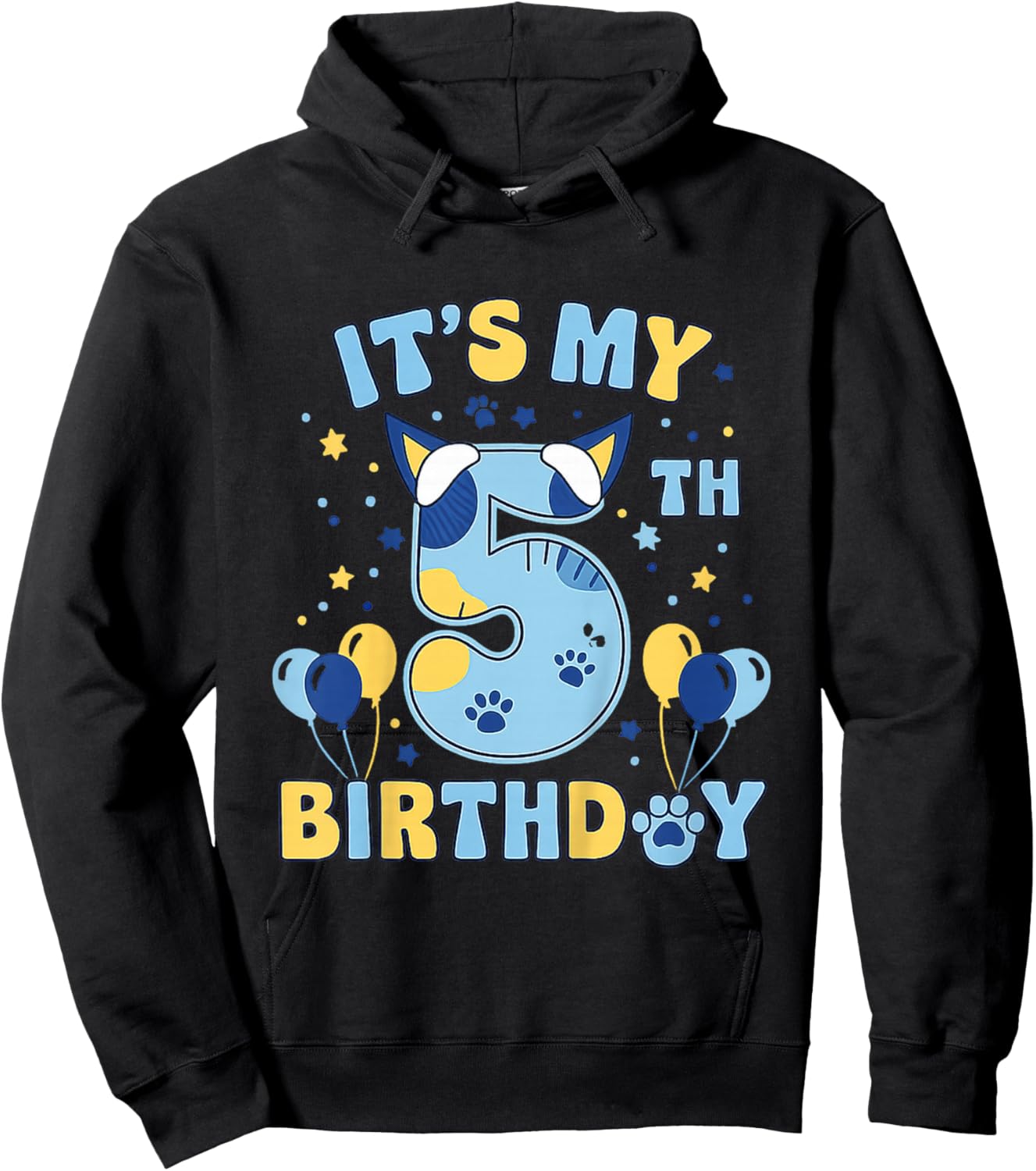 Its My 5th Birthday Boy Blue Dog Theme Party Cool 5 Year Old Hoodie - Hoodie | Black