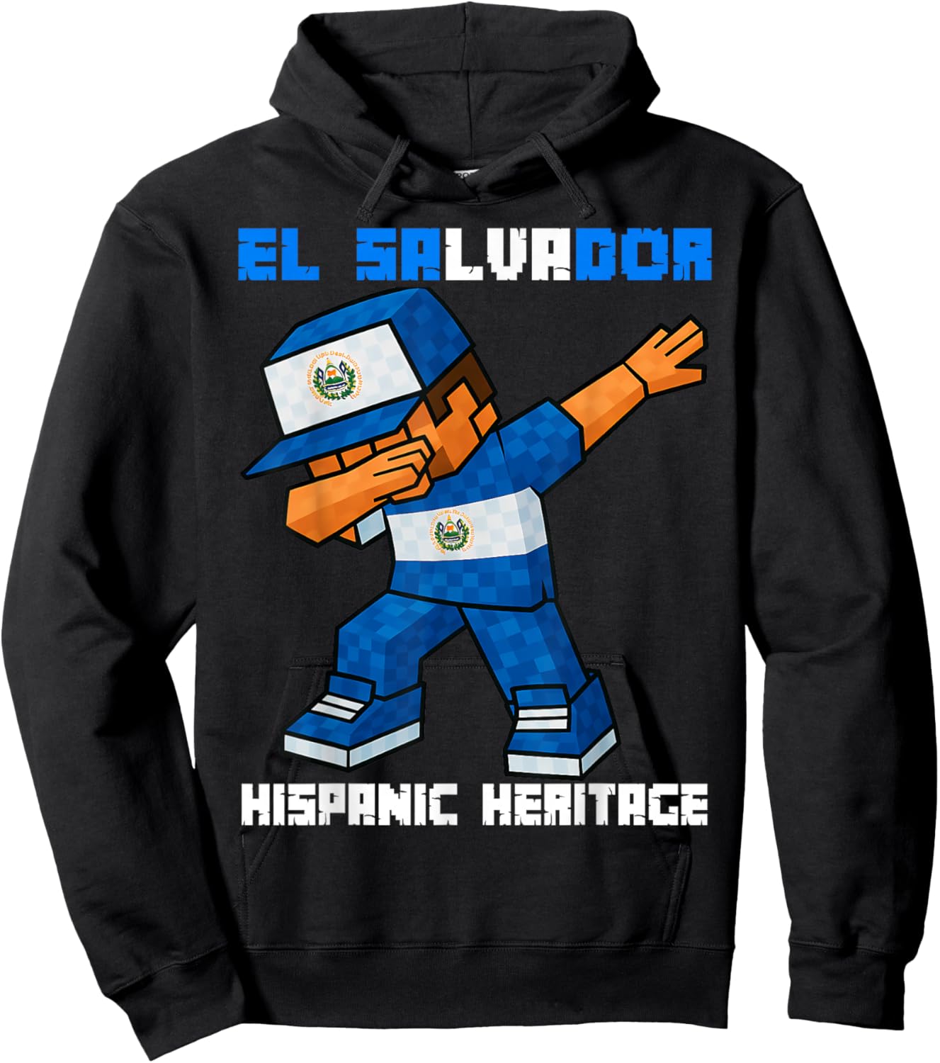 El Salvador Dab Kids Game Pixel Hispanic Heritage Salvadoran Hoodie - Hoodie | Black