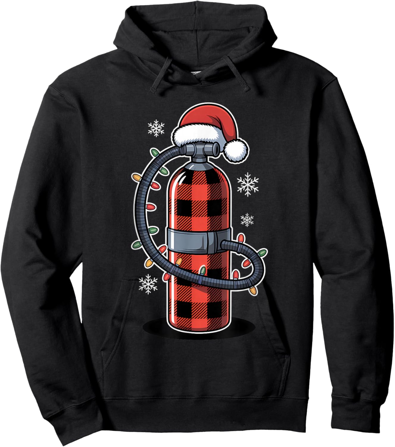Christmas Buffalo Plaid Scuba Diving Tank with Santa Hat Hoodie - Hoodie | Black