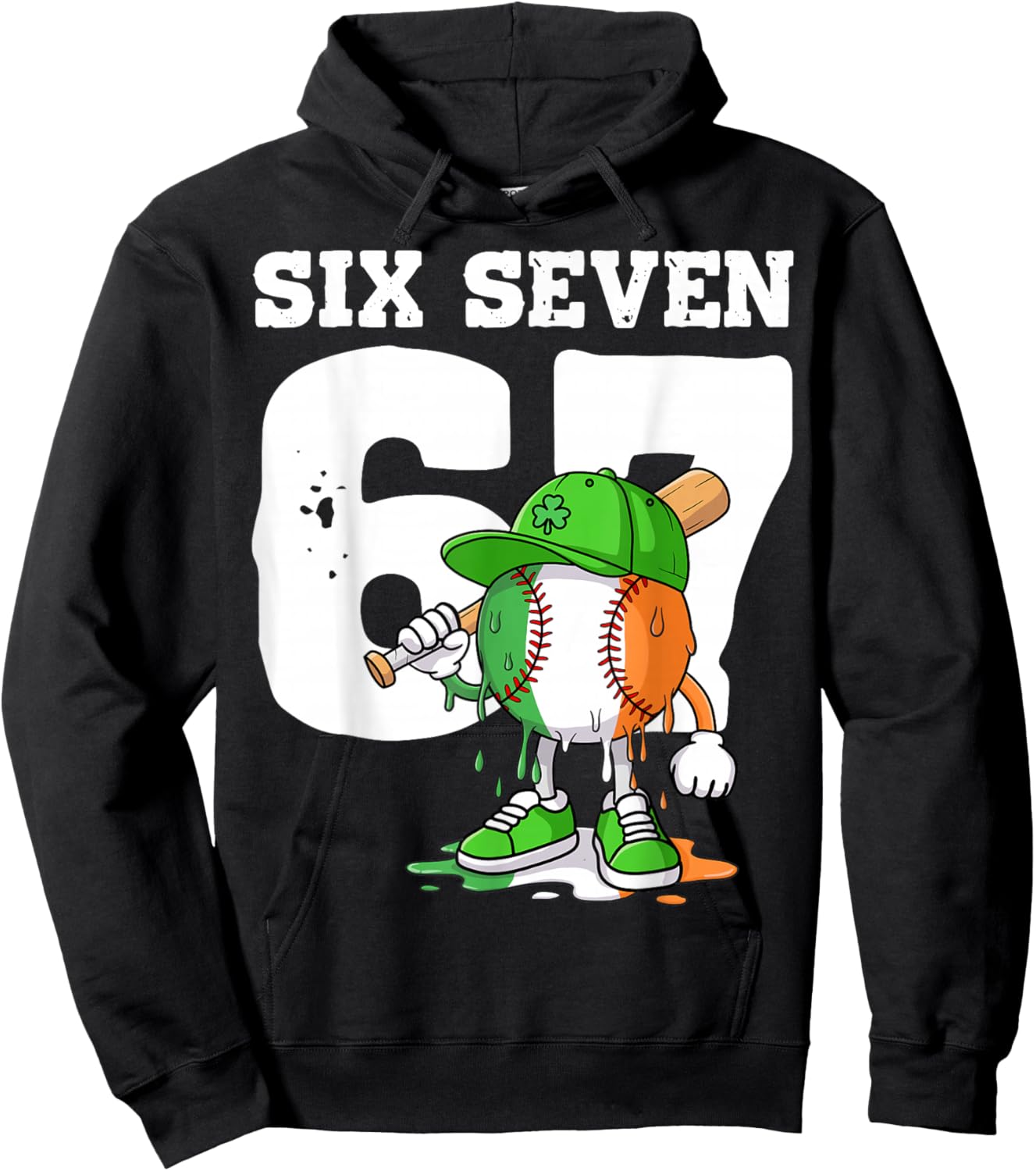 Boys St Patricks Day 67 Six Seven Baseball Ice Cream Drip Hoodie - Hoodie | Black