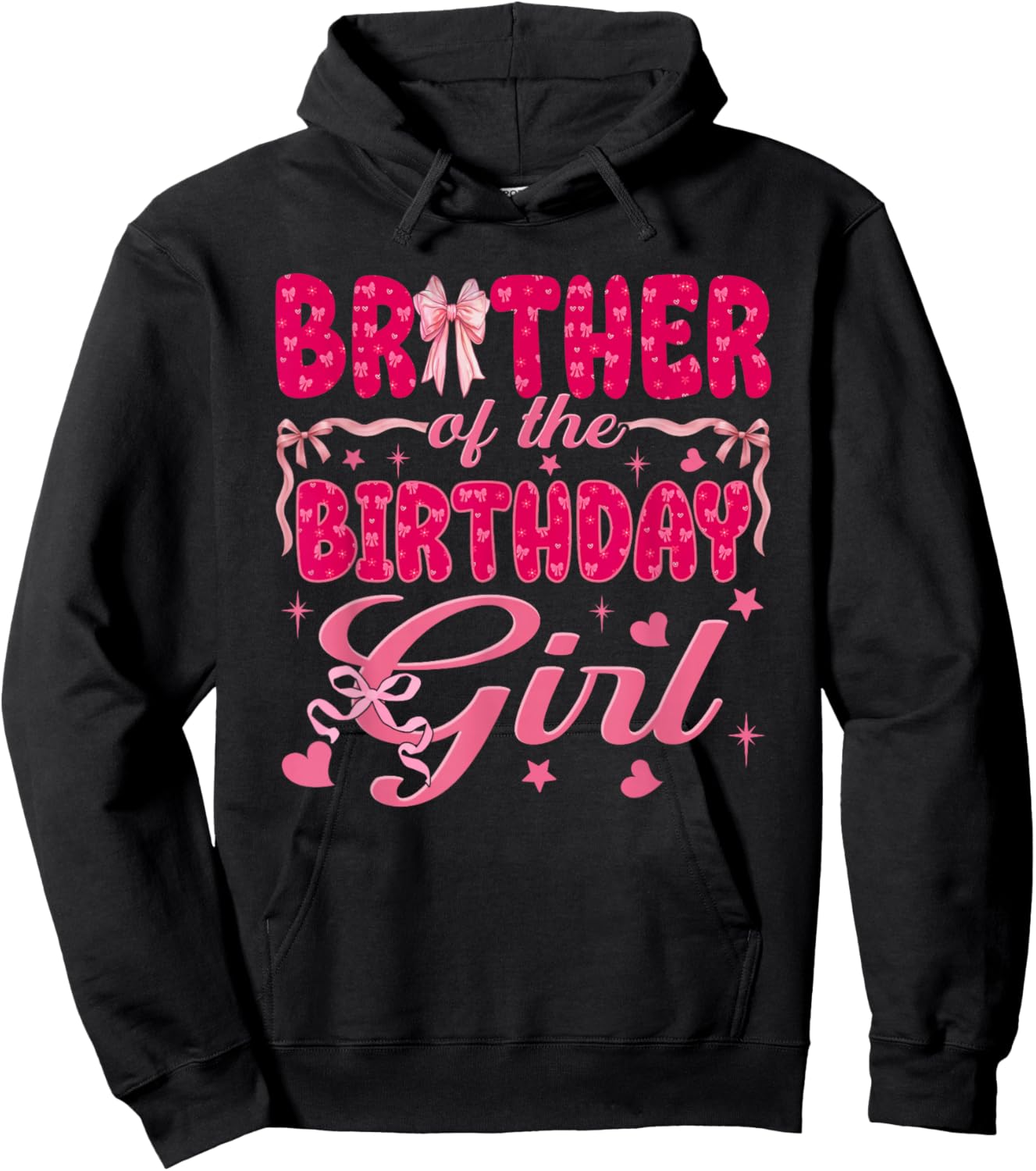 Brother of The Birthday Girl Matching Pink Coquette Bow Hoodie - Hoodie | Black