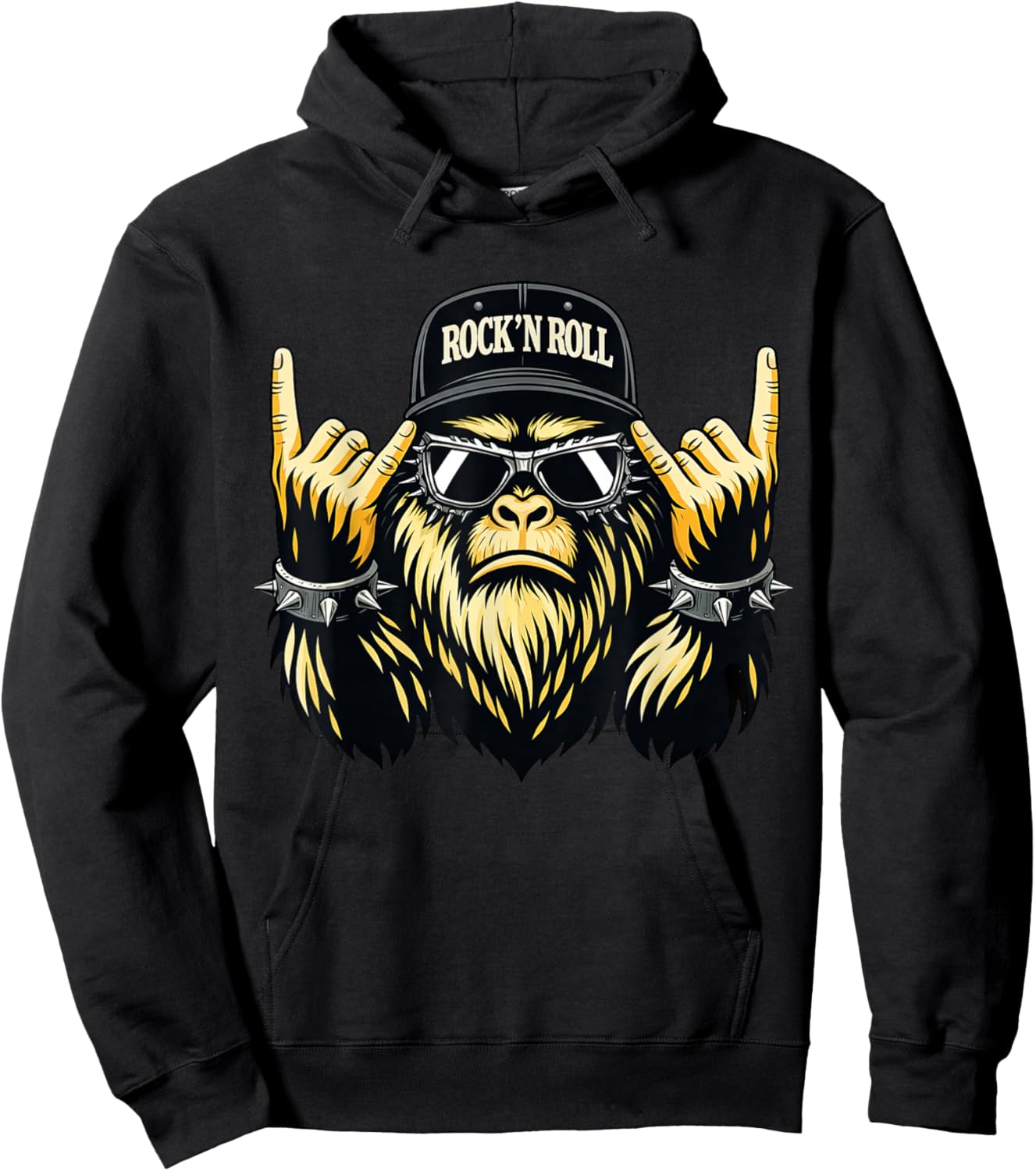 Bigfoot Rock On Sasquatch Heavy Metal Vibes Men Women Kids Hoodie - Hoodie | Black