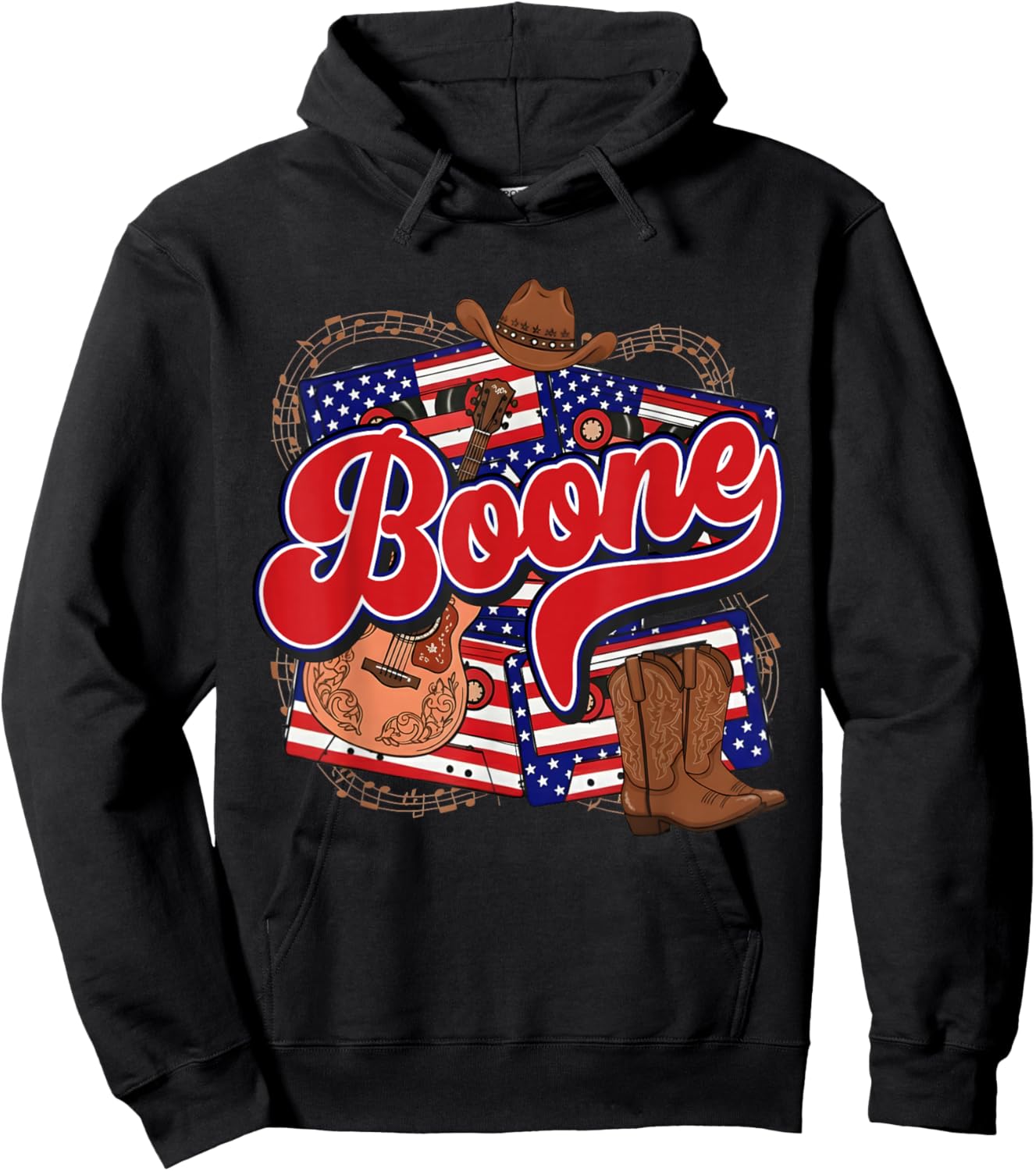Boone Checkered Personalized Name Vintage US Flag Retro Hoodie - Hoodie | Black