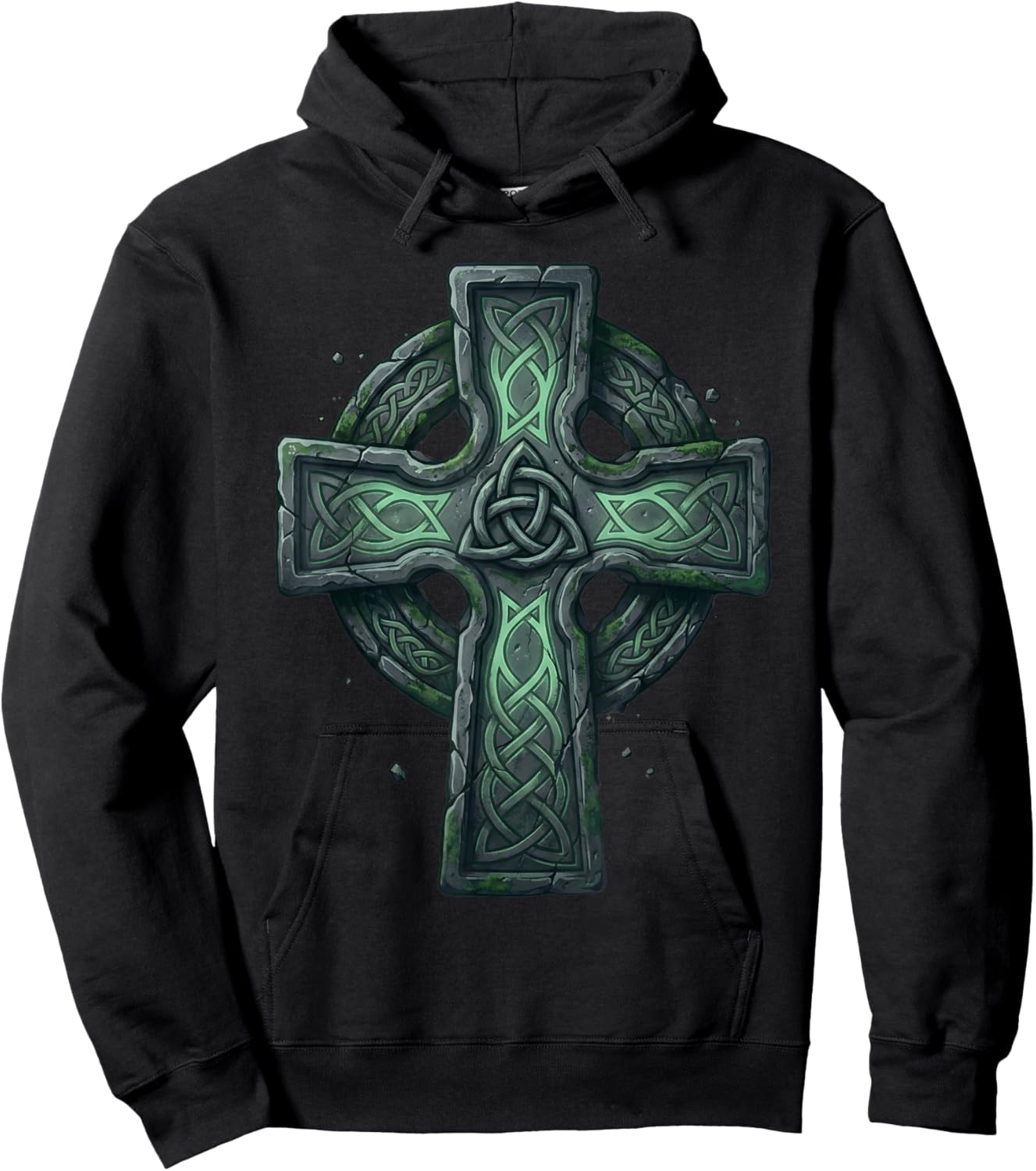 Vintage Mossy Stone Celtic Cross Irish Heritage St Patrick Hoodie - Hoodie | Black