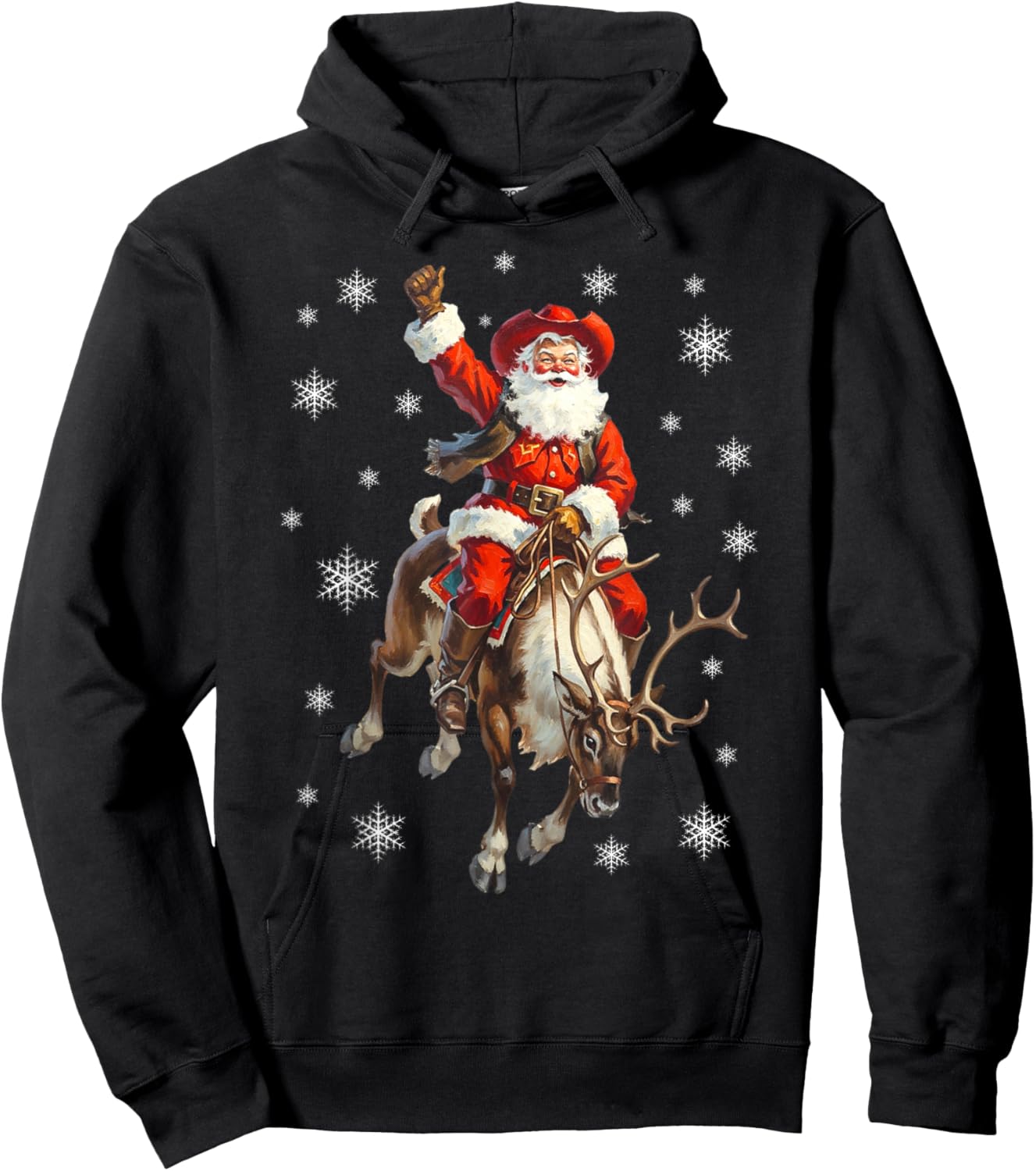 Christmas Reindeer Rider Cowboy Santa Hoodie - Hoodie | Black