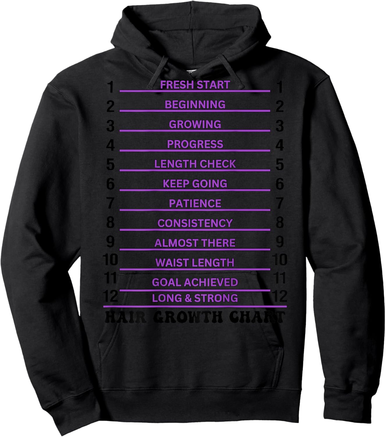 Retro Groovy Hair Growth Chart Hair Length Check (On Back) Hoodie - Hoodie | Black