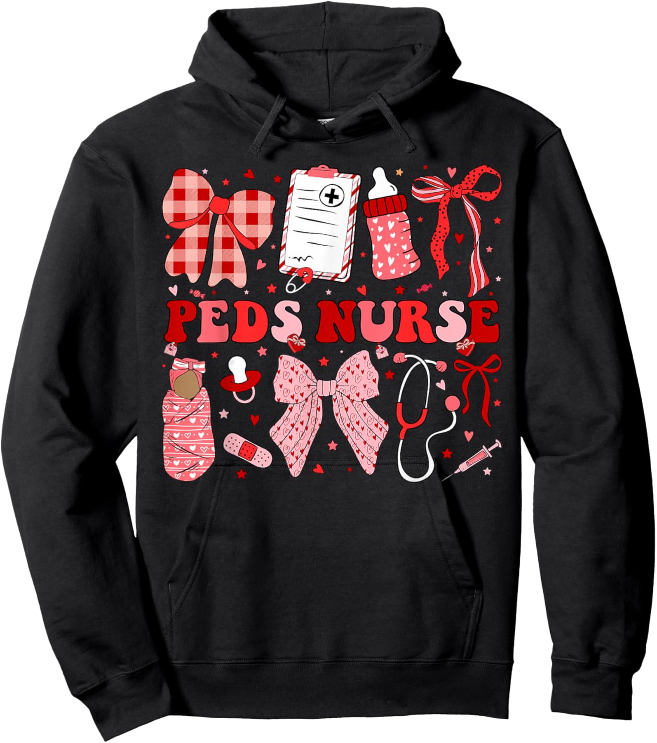 Peds Nurse Valentine Coquette Pediatric Nursing Valentines Hoodie - Hoodie | Black