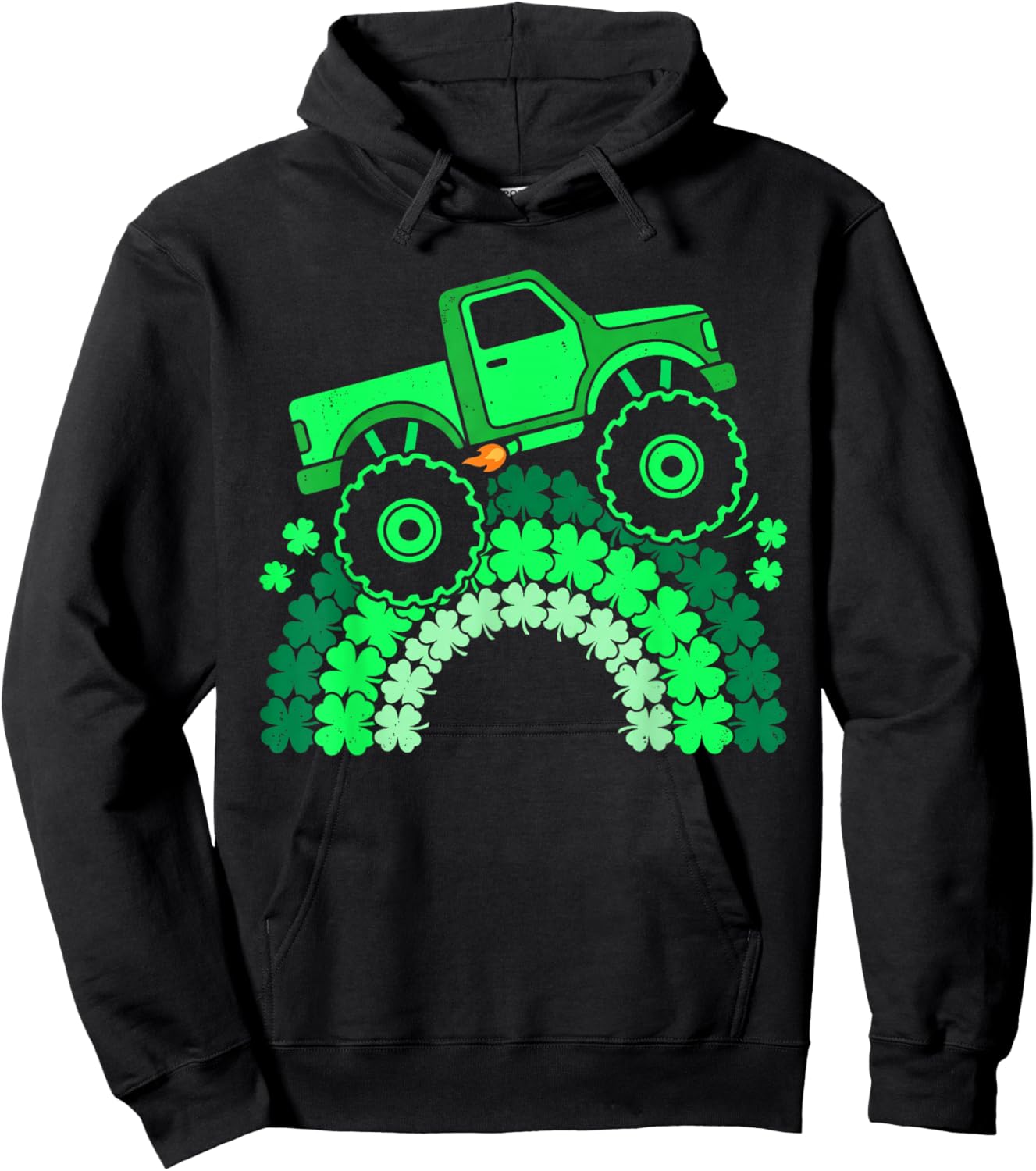Monter Truck Lucky Shamrock Funny St Patrick's Day Kids Boys Hoodie - Hoodie | Black