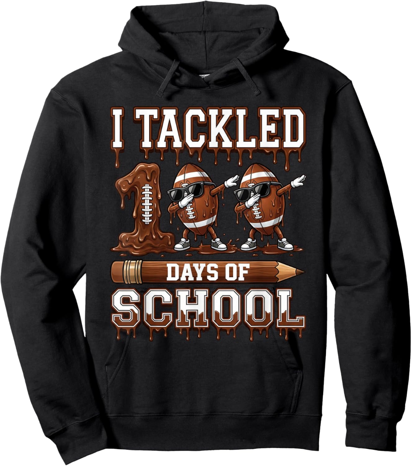 Kids 100 Days of School Boys 100th Day of School Football Hoodie - Hoodie | Black