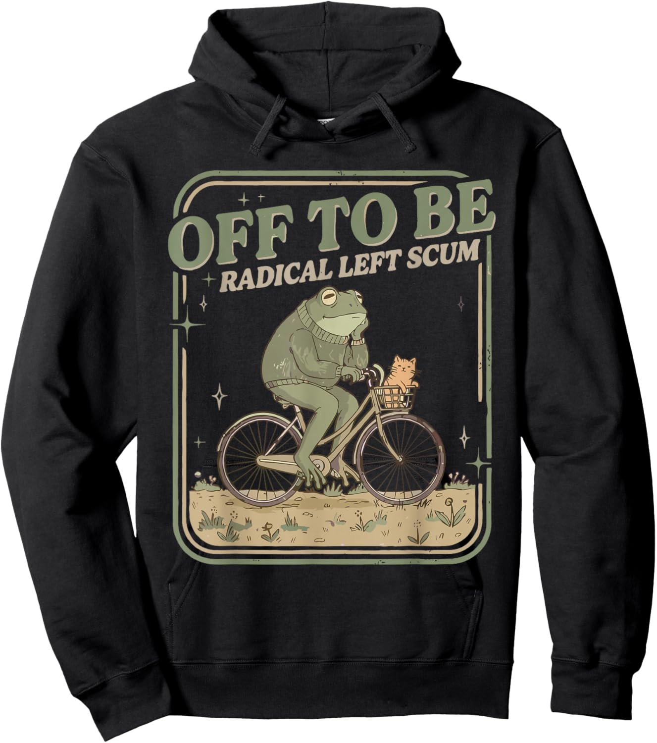 Off to Be Radical Left Scum Meme Frog and Cat on Bicycle Hoodie - Hoodie | Black
