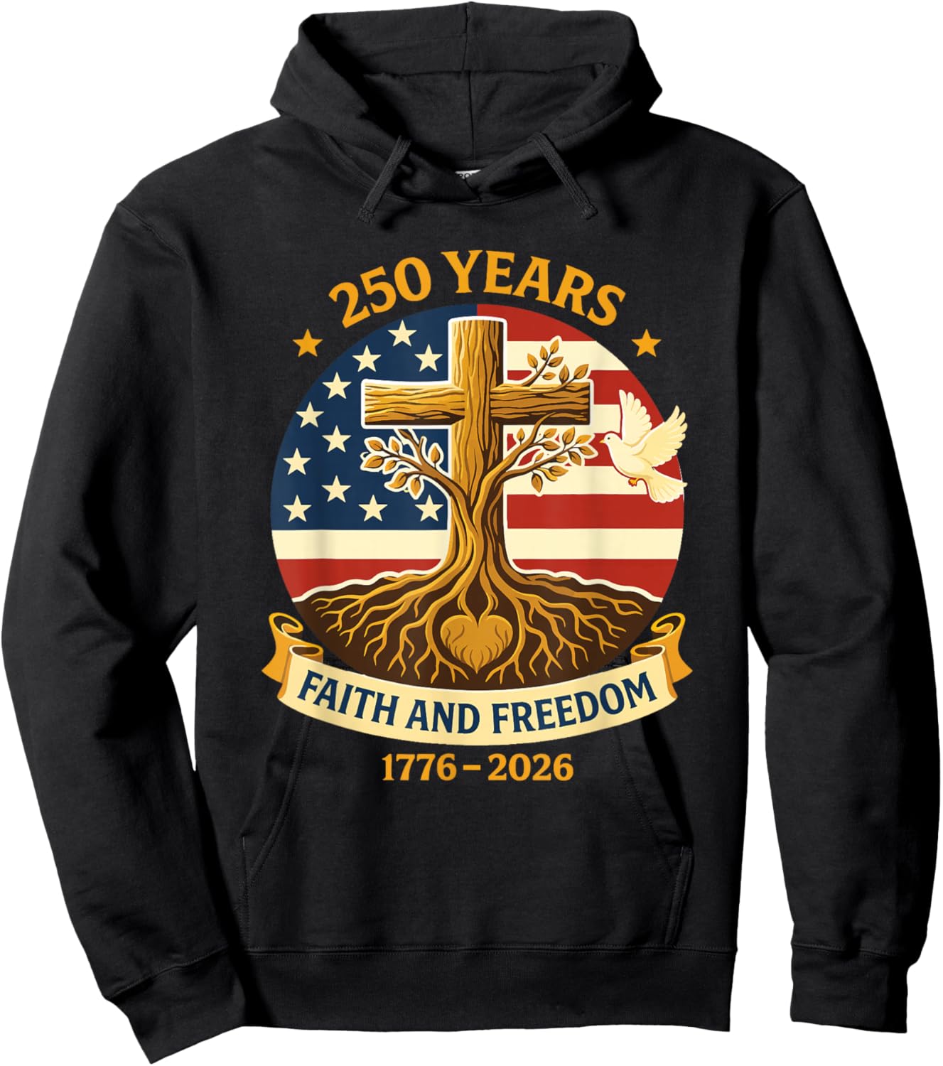 Faith Freedom Cross 250 Years 1776 2026 Hoodie - Hoodie | Black