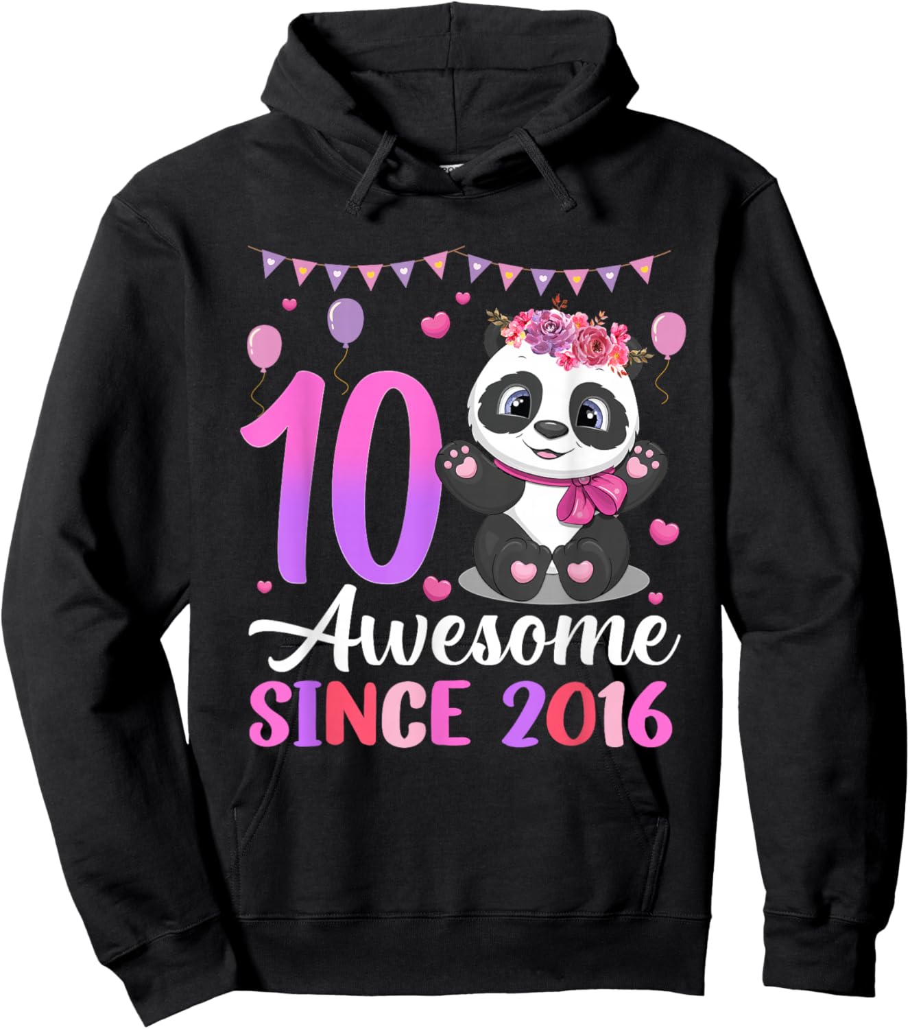 Awesome Since 2016 10th Birthday Panda Theme Party Hoodie - Hoodie | Black