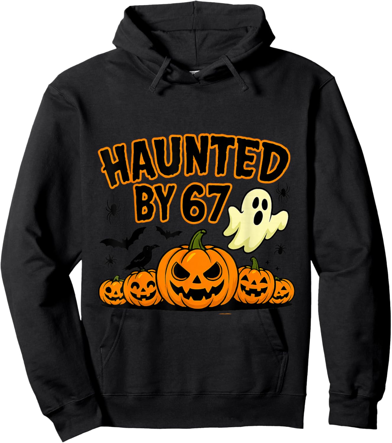 Haunted by 67 Six Seven Halloween Meme Ghost Pumpkin Design Hoodie - Hoodie | Black