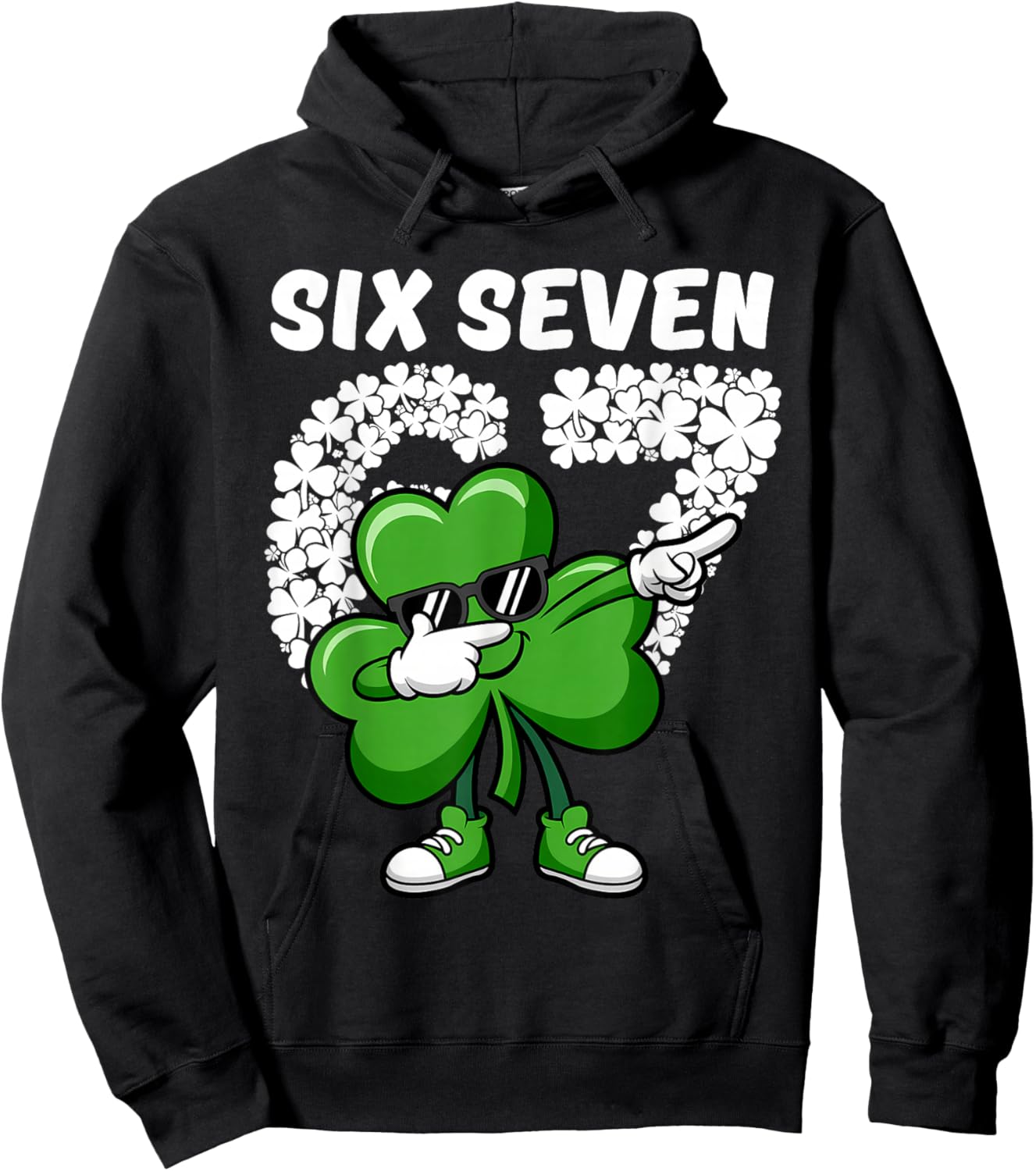 St Patrick's Day Boys Kids Shamrock Dabbing Six Seven 67 Hoodie - Hoodie | Black