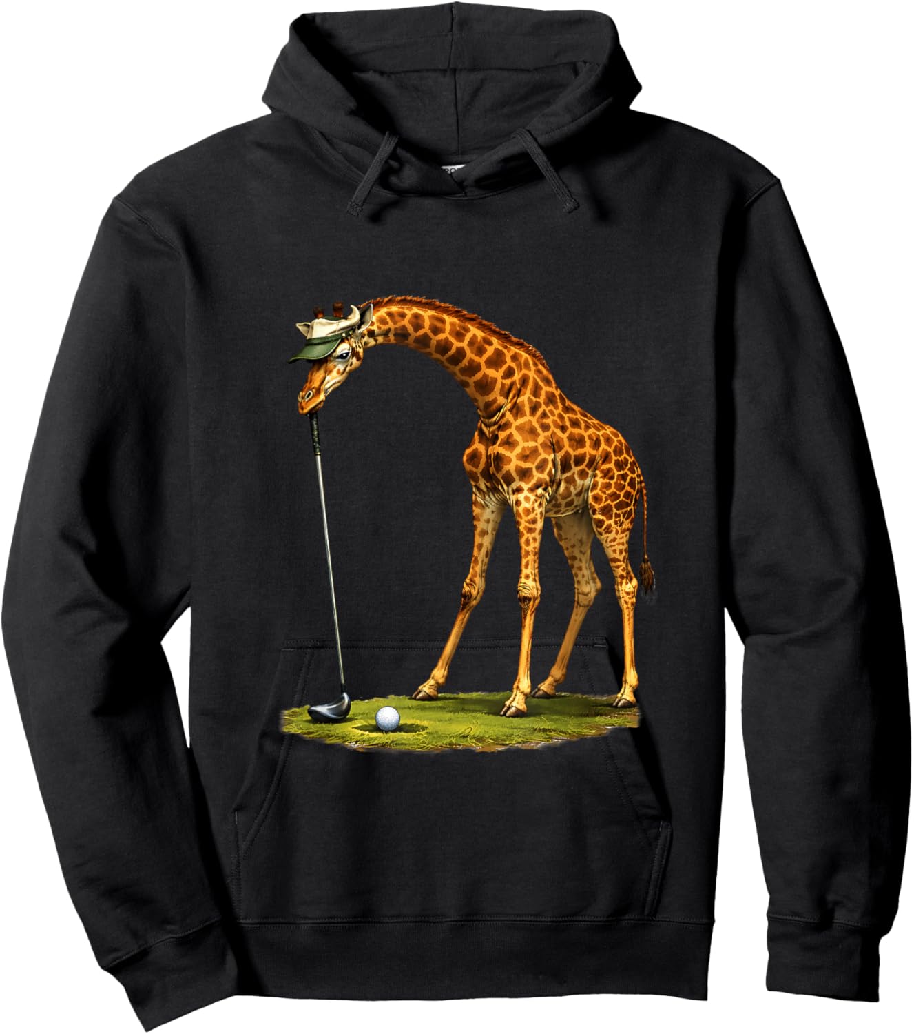 Vintage Giraffe Playing Golf Sports Retro Animal Golfer Hoodie - Hoodie | Black