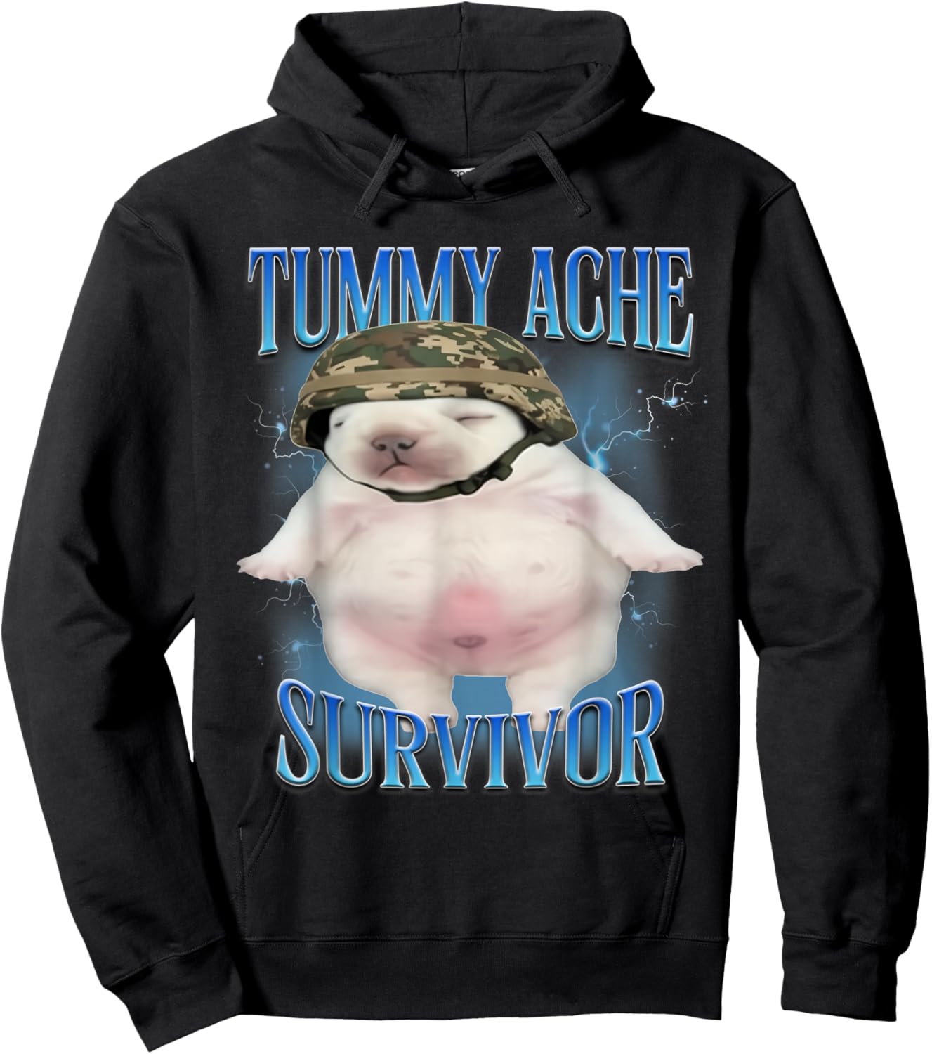 Tummy Ache Survivor Funny Pibble Graphic Meme Brainrot Hoodie - Hoodie | Black