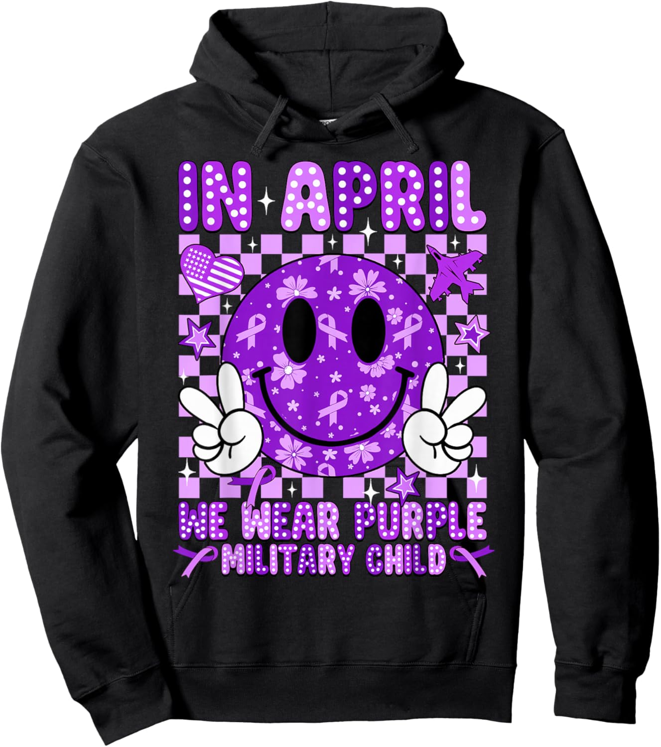 in April We Wear Purple for Military Kids Military Child Hoodie - Hoodie | Black