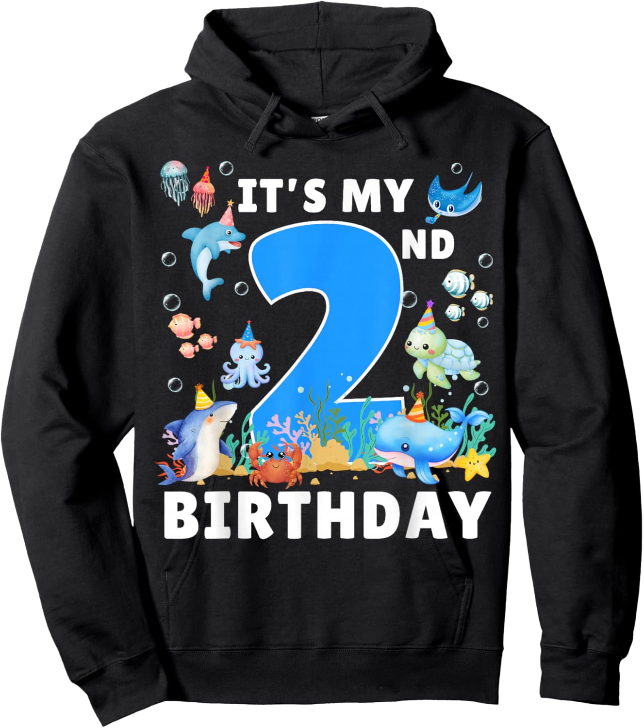 2nd Birthday Under The Sea 2 Years Old Ocean Party Theme Hoodie - Hoodie | Black
