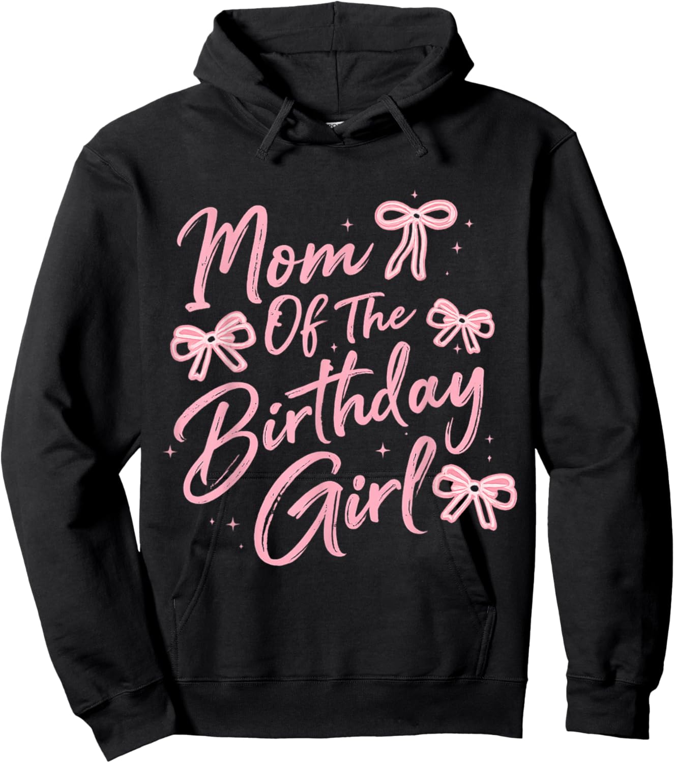 Mom of The Birthday Girl Cute Pink Bow Birthday Family Hoodie - Hoodie | Black