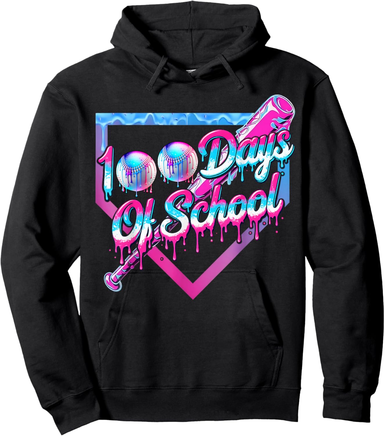 100 Days of School Baseball 100th Day Ice Cream Boys Kids Hoodie - Hoodie | Black