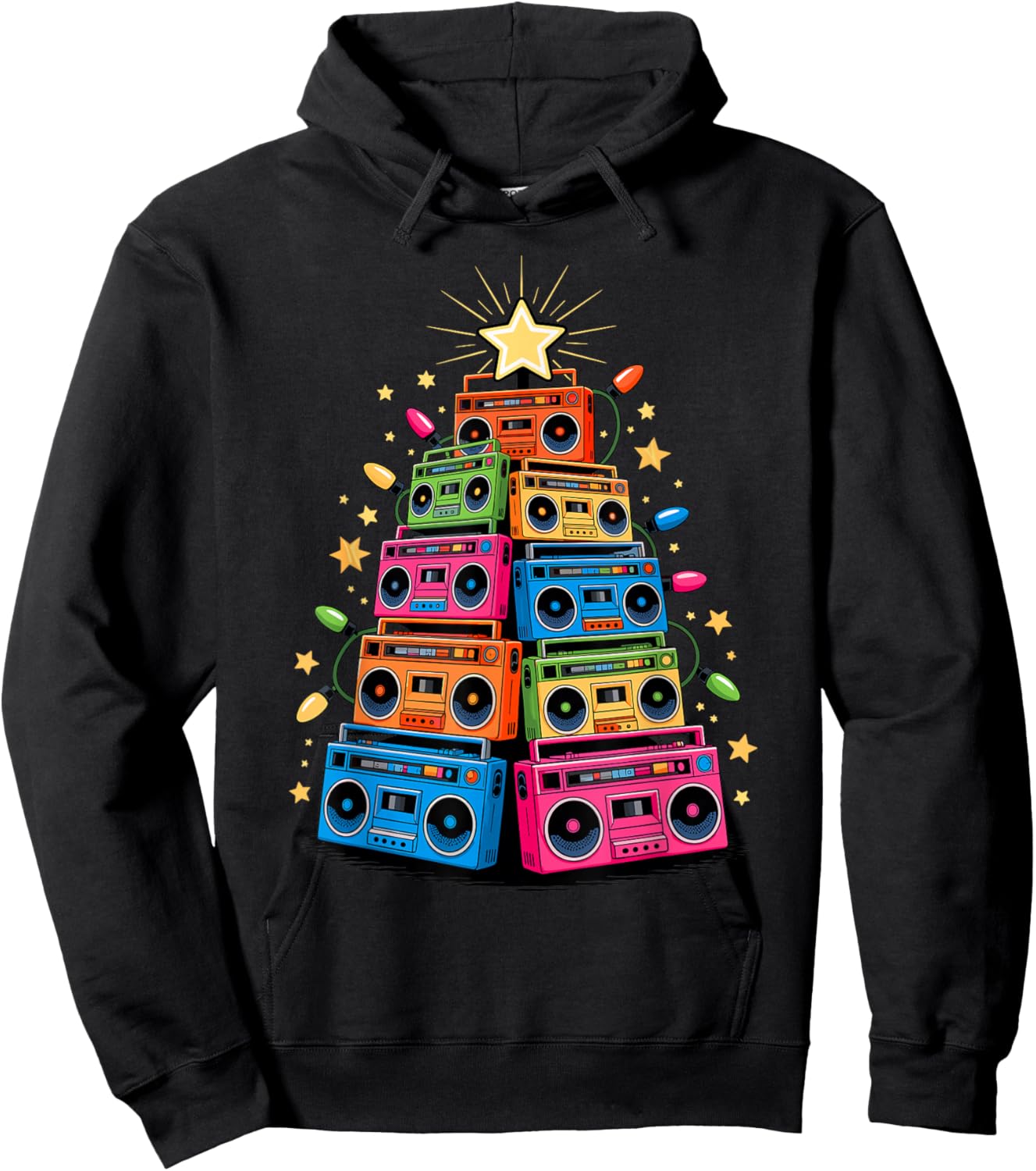 Christmas Tree Boombox Old School 90s Music Hip Hop Hoodie - Hoodie | Black